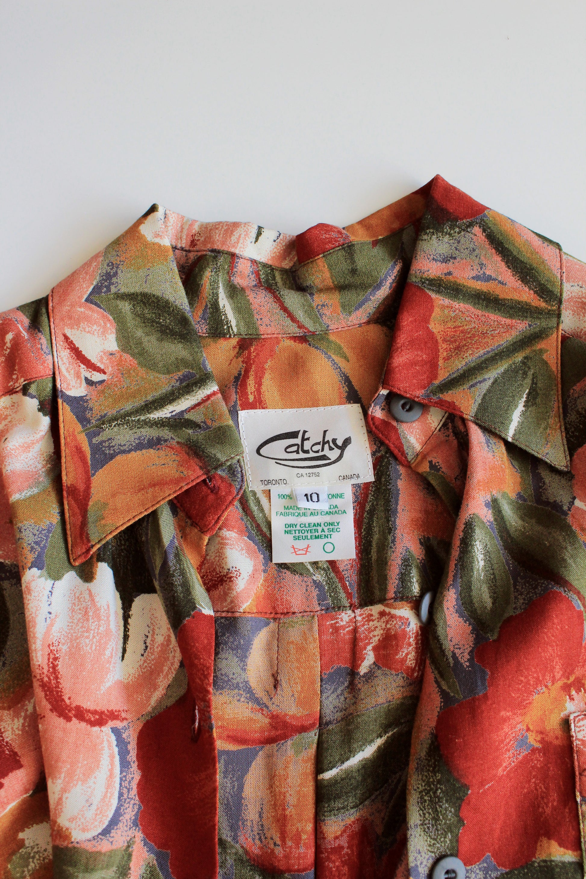 1980s Soft Rayon Floral Long Sleeve Blouse, XL