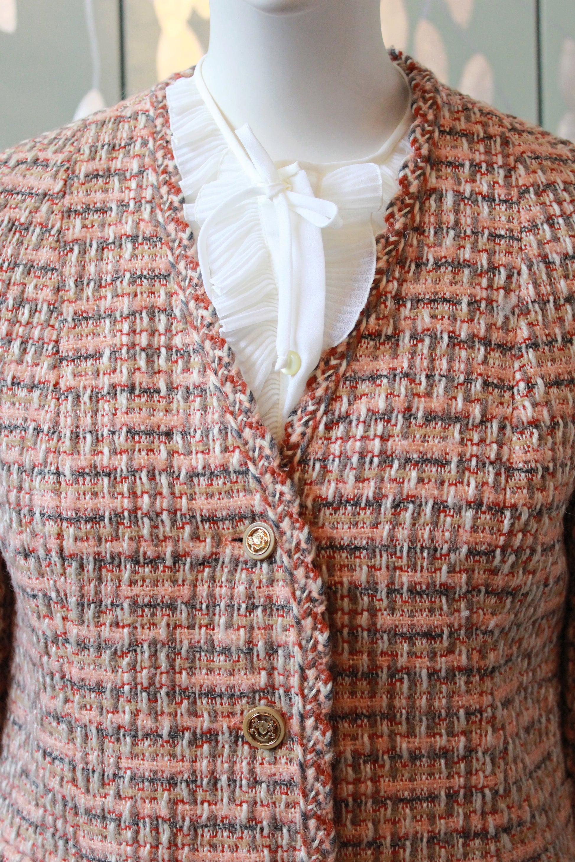 1970s Peach Tweed Saks Fifth Avenue Skirt Set, Small 