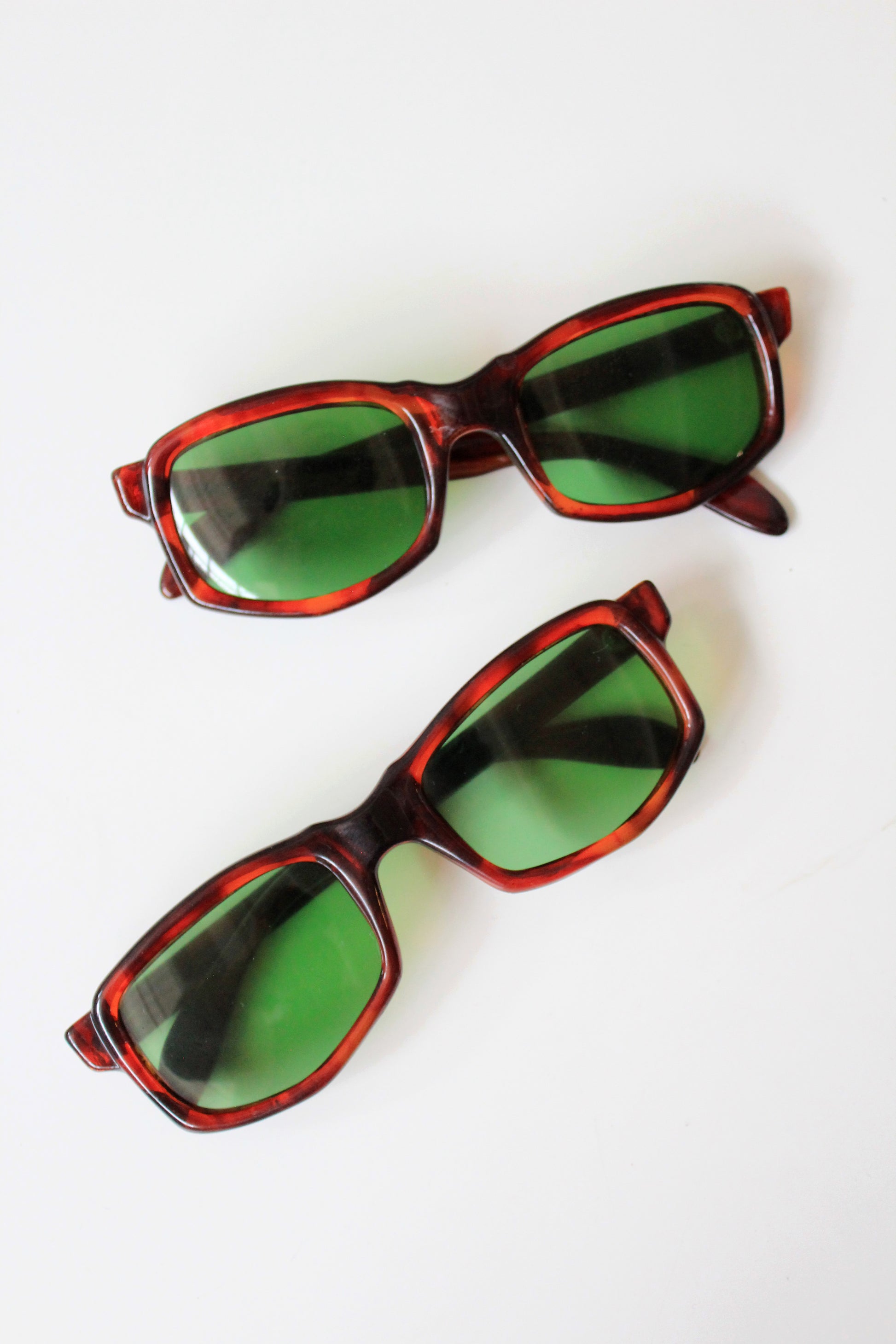 1960s Brown Rectangular Sunglasses with Green lenses 