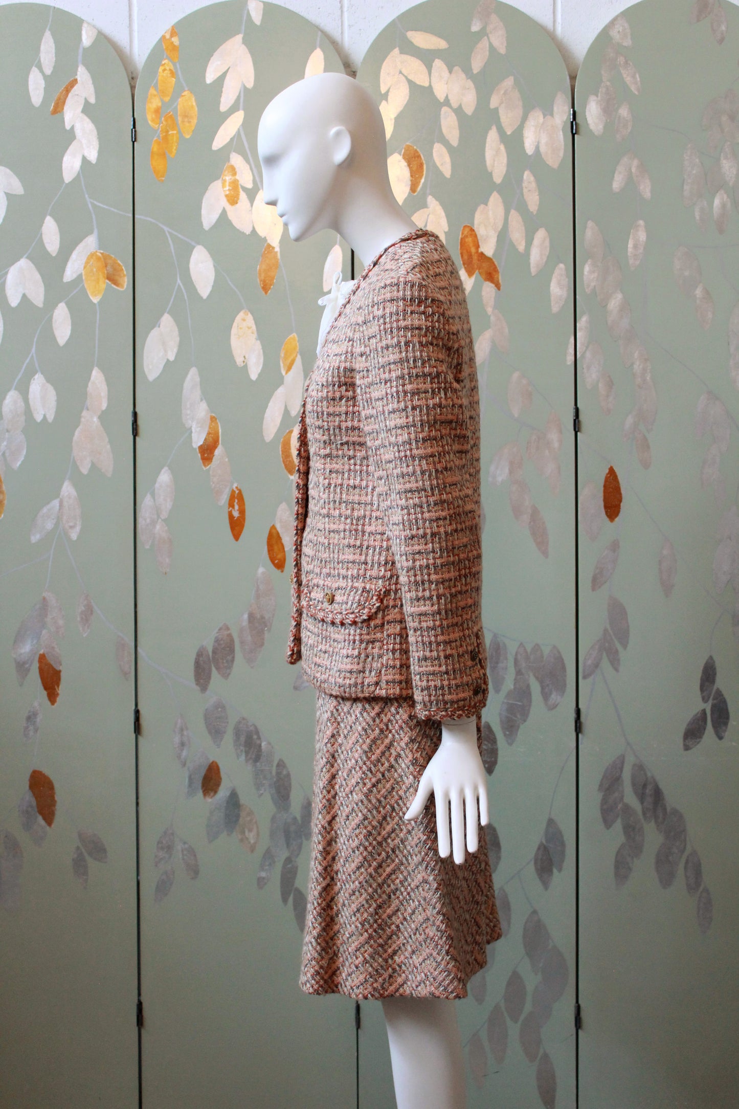 1970s Peach Tweed Saks Fifth Avenue Skirt Set, Small 