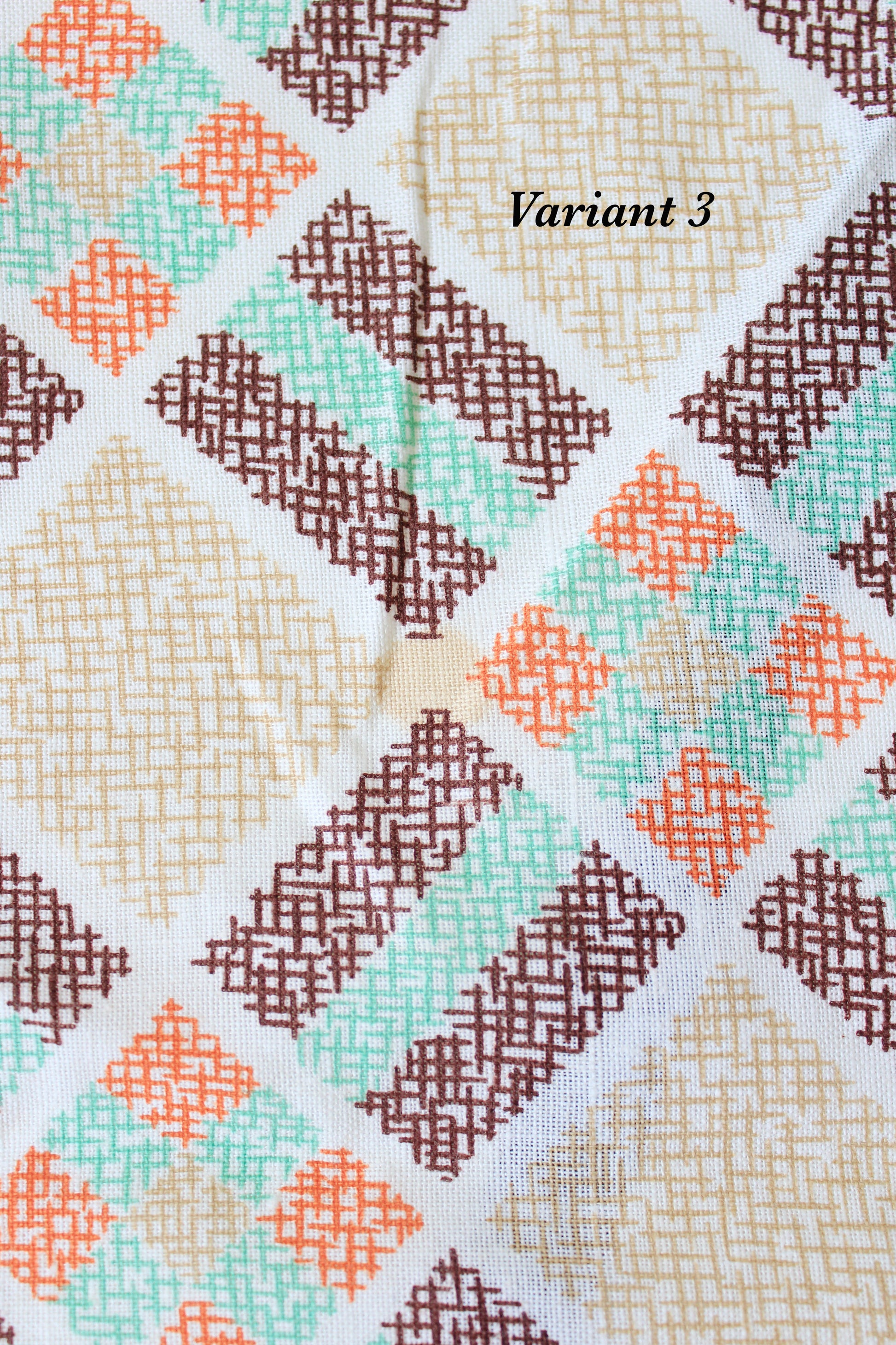 Early 1940s Deco Plaid Feedsack In Green, Orange, And Brown, Vintage Sewing/Quilting Fabric