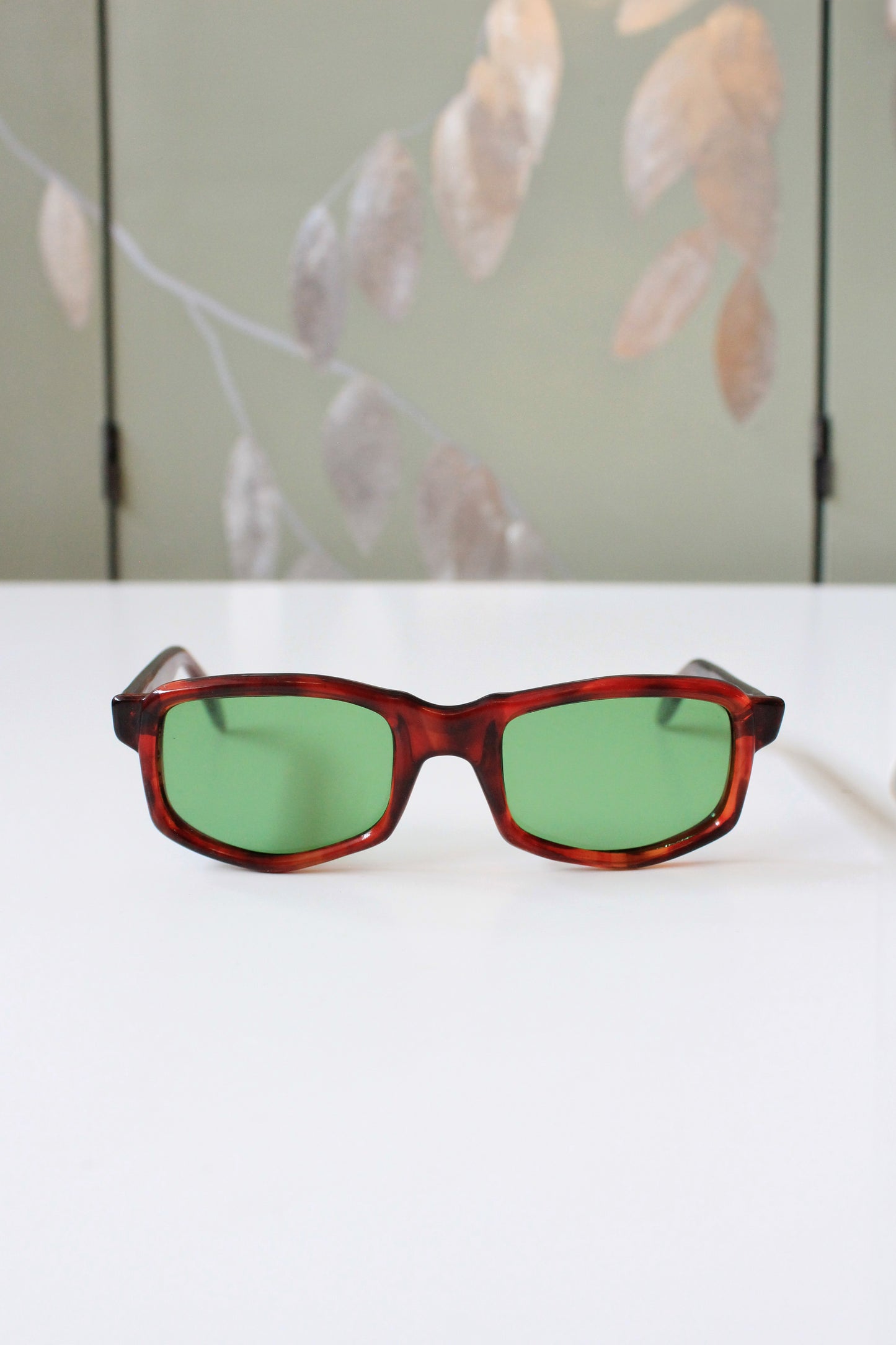 1960s Brown Rectangular Sunglasses with Green lenses 