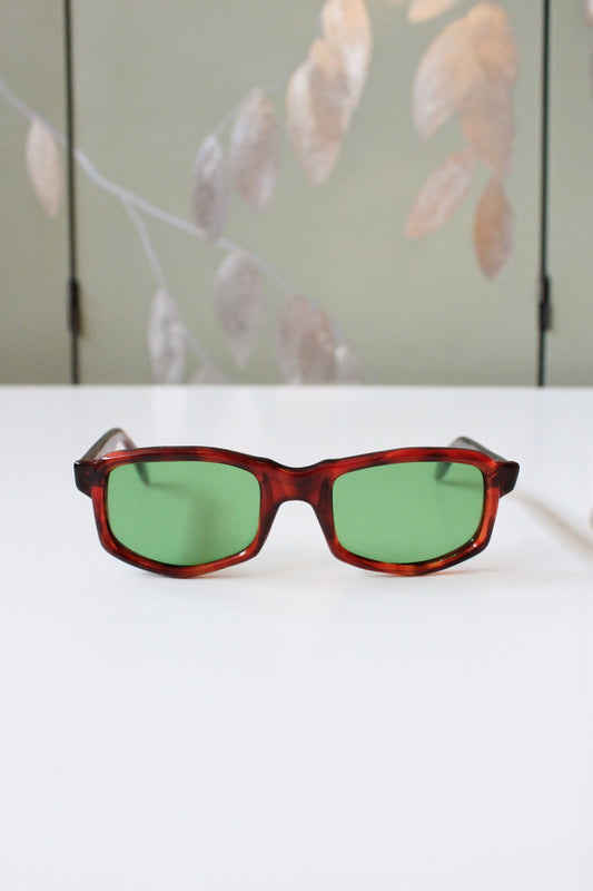 1960s Brown Rectangular Sunglasses with Green lenses 