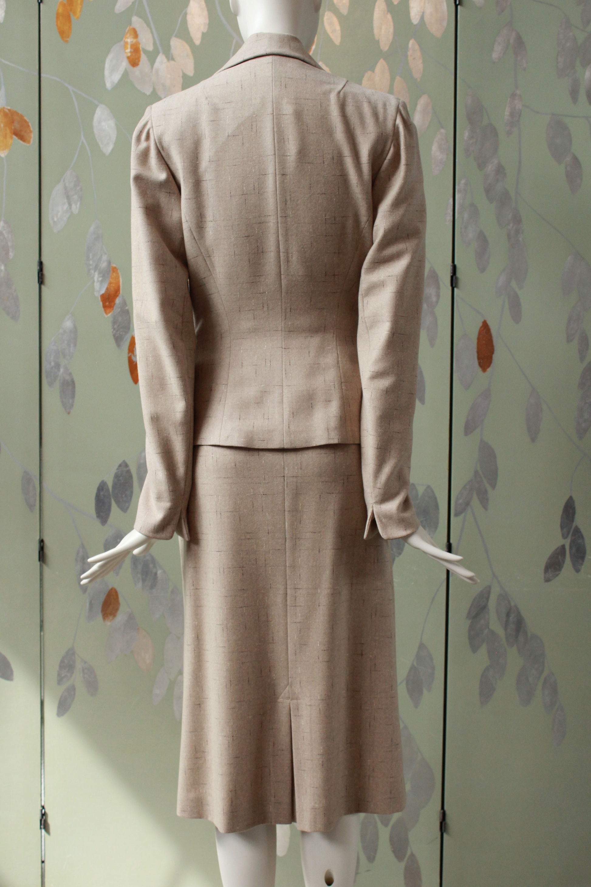 Vintage 1950s Cream Wool Fitted Skirt Suit Set, XS