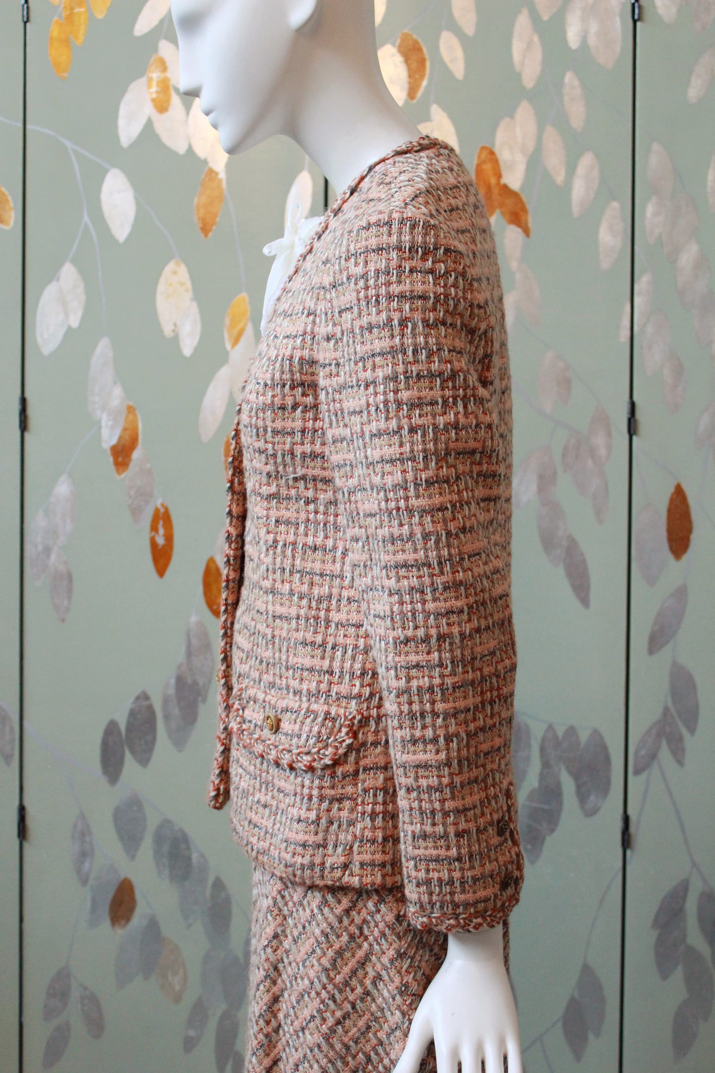 1970s Peach Tweed Saks Fifth Avenue Skirt Set, Small 