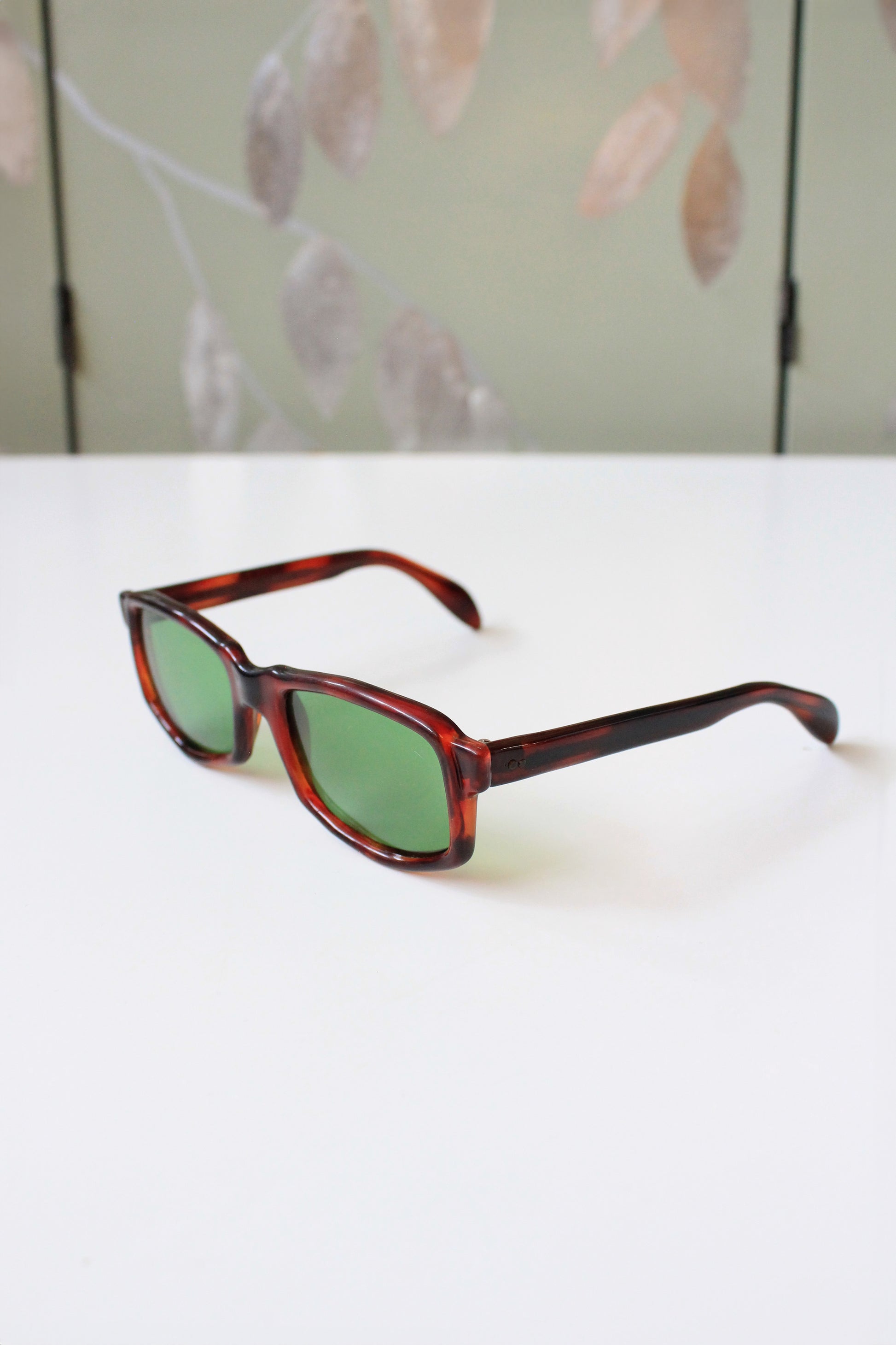 1960s Brown Rectangular Sunglasses with Green lenses 