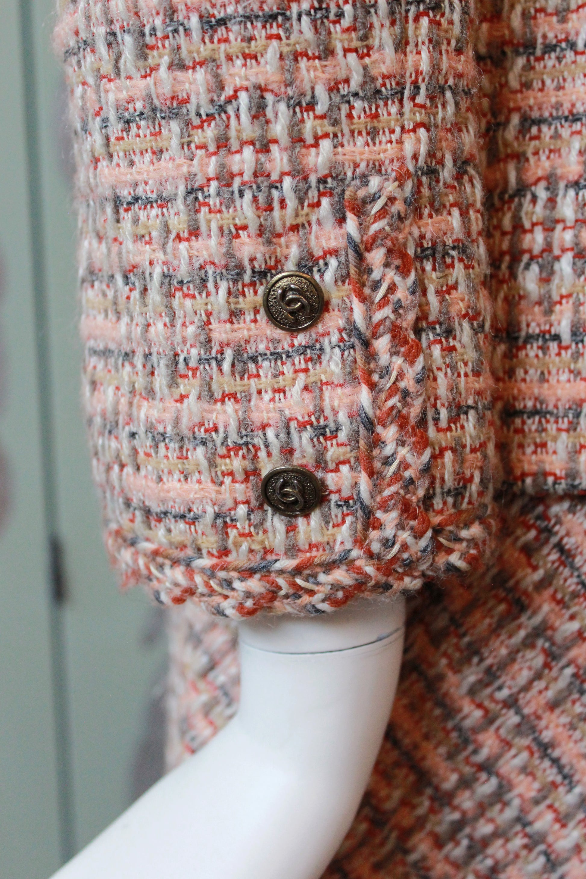1970s Peach Tweed Saks Fifth Avenue Skirt Set, Small 