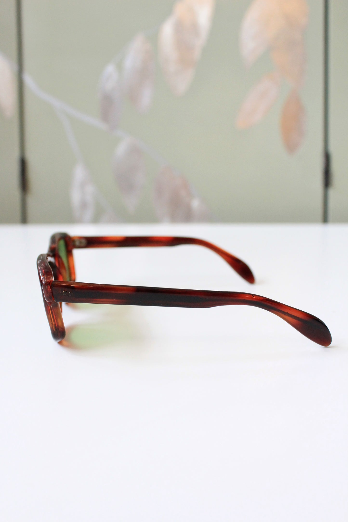 1960s Brown Rectangular Sunglasses with Green lenses 