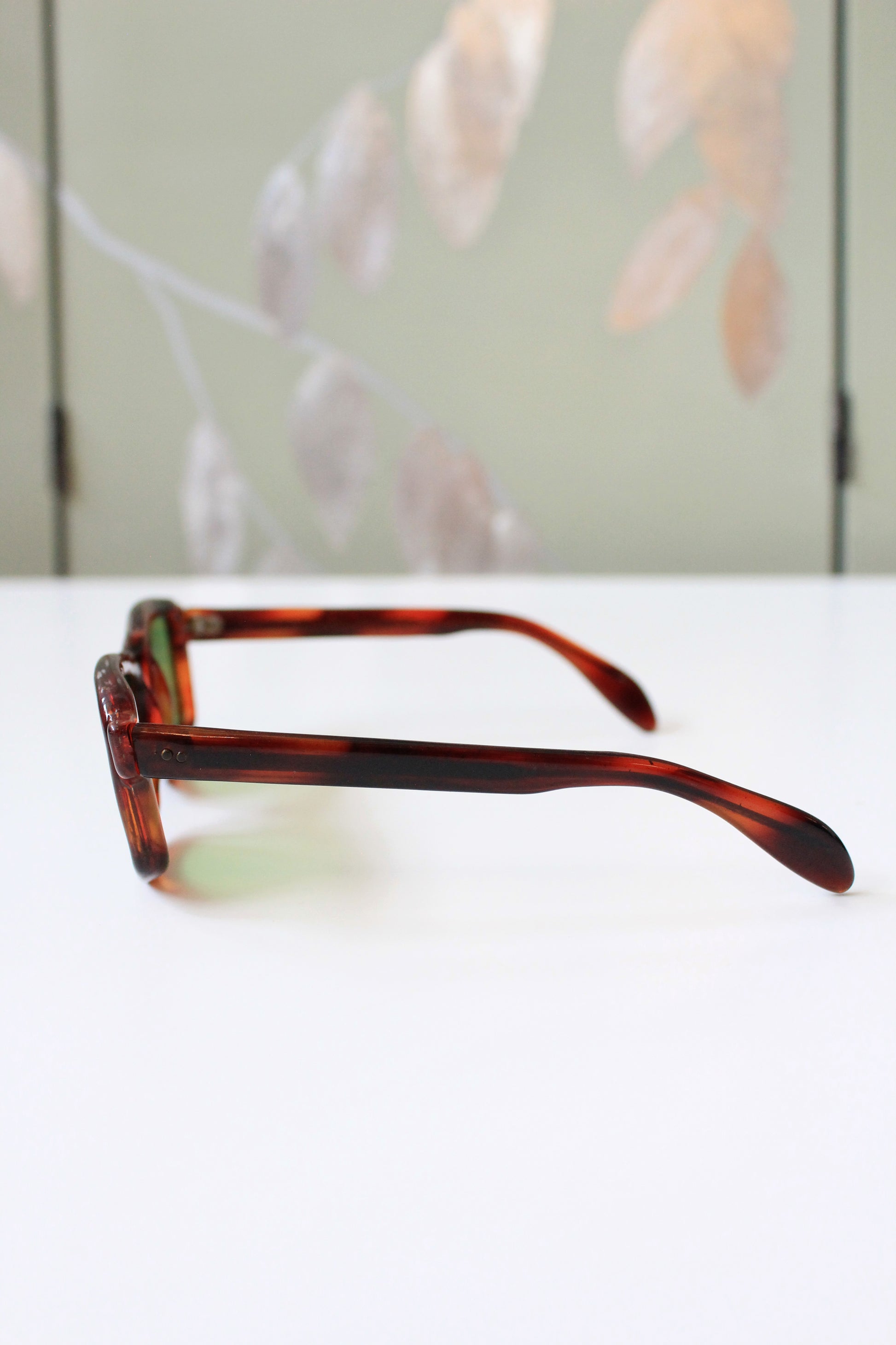 1960s Brown Rectangular Sunglasses with Green lenses 