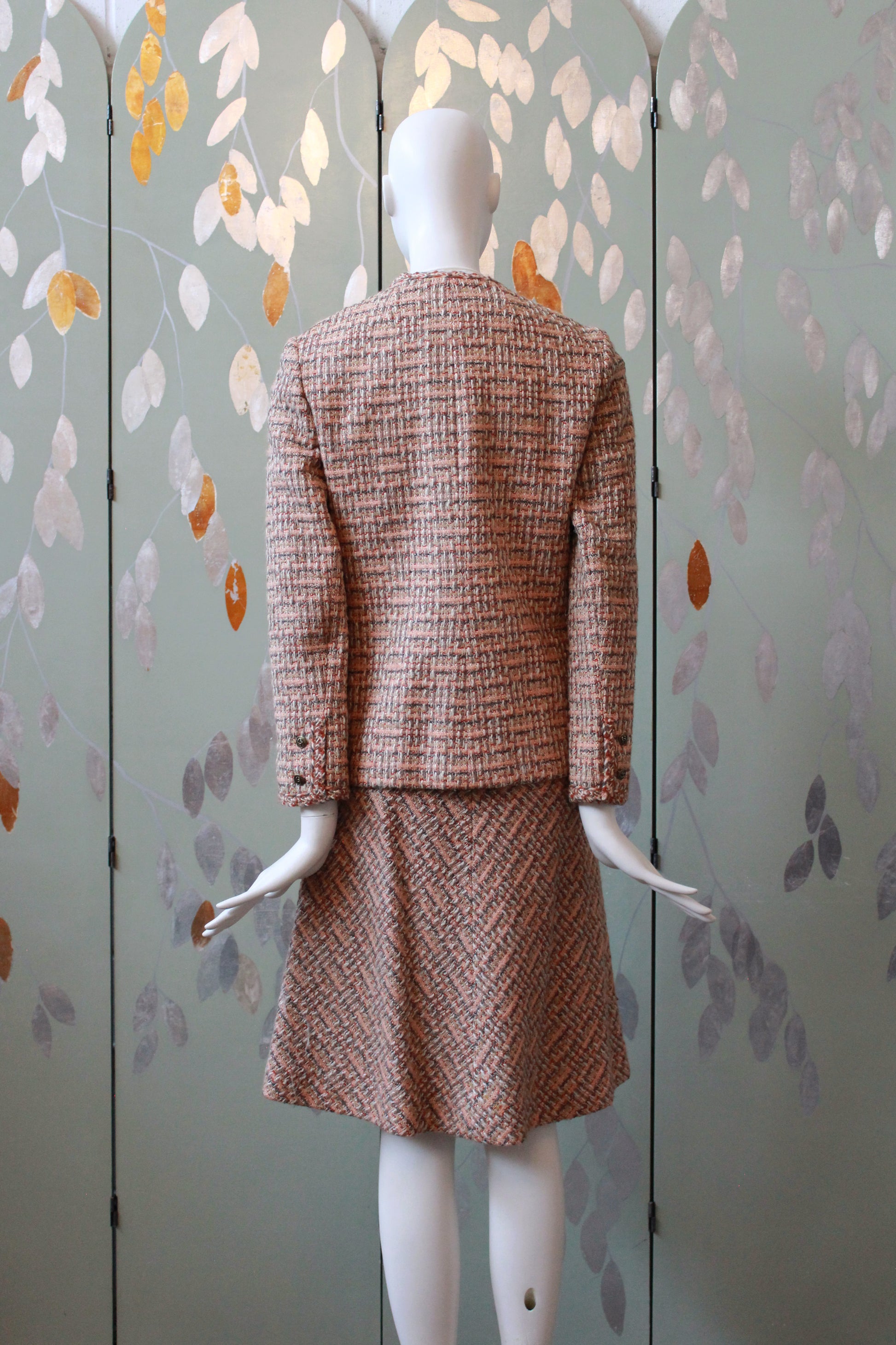 1970s Peach Tweed Saks Fifth Avenue Skirt Set, Small 