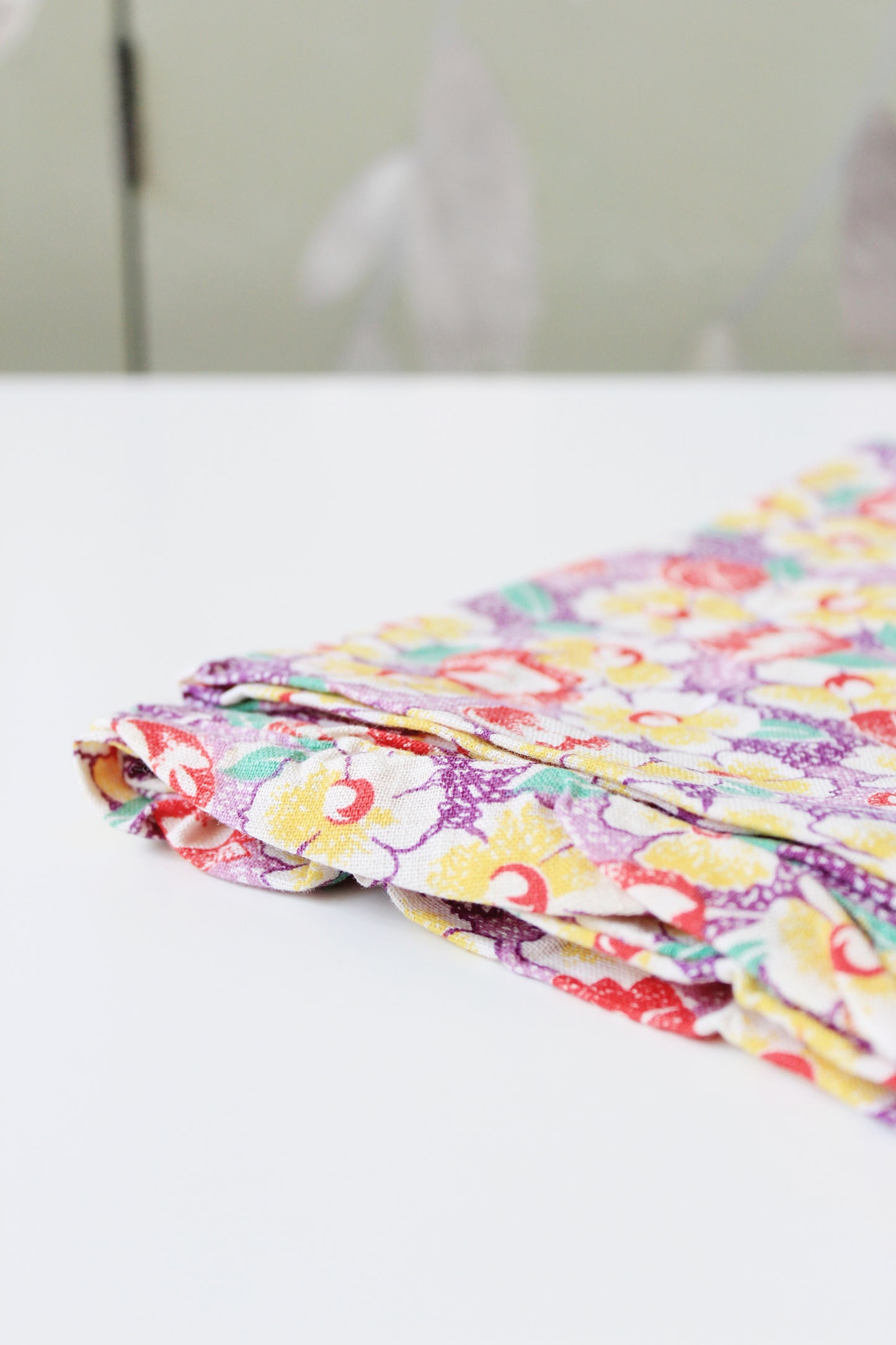 1940s Purple Floral Feedsack With Yellow And Red Illustrated Flowers, Vintage Summer Sewing/Quilting Fabric