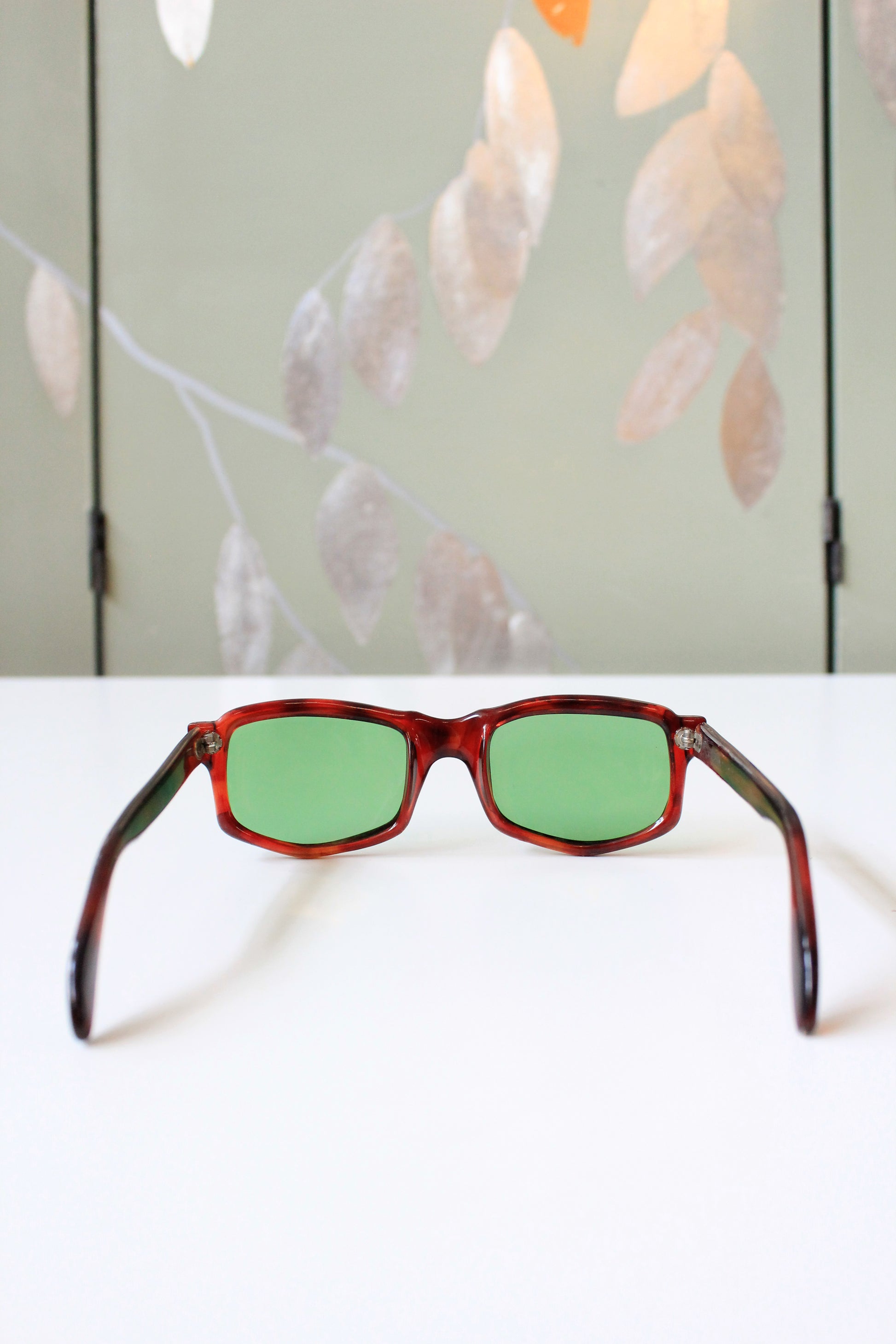 1960s Brown Rectangular Sunglasses with Green lenses 