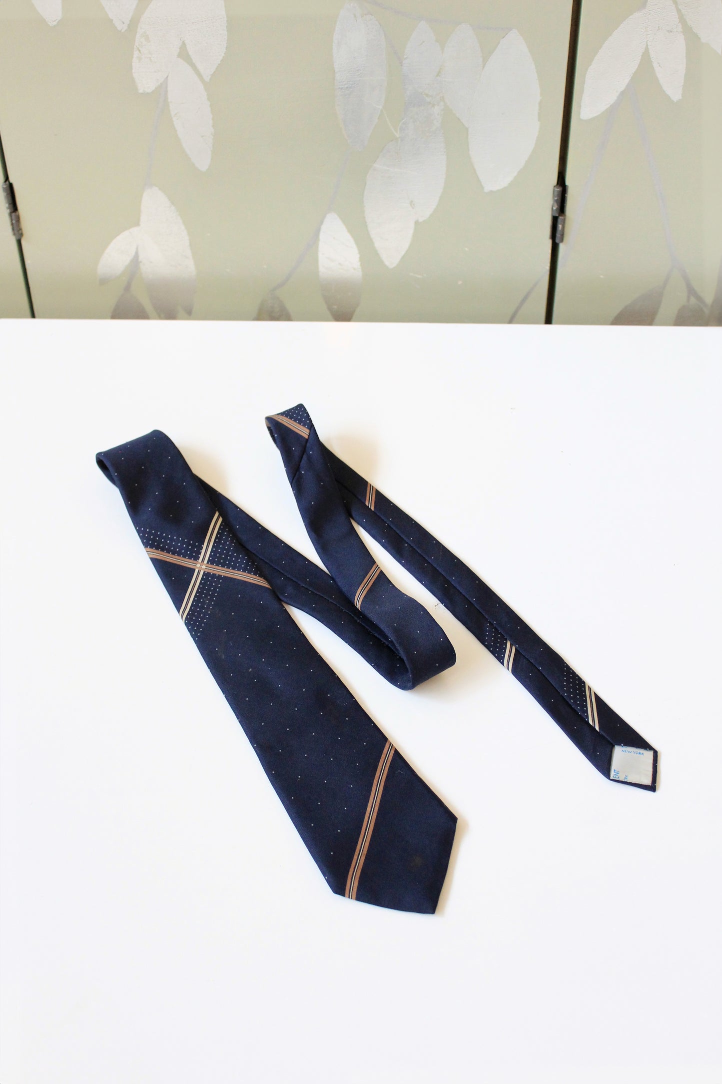 1980s YSL blue Plaid Silk Designer Tie With Small Polka Dots