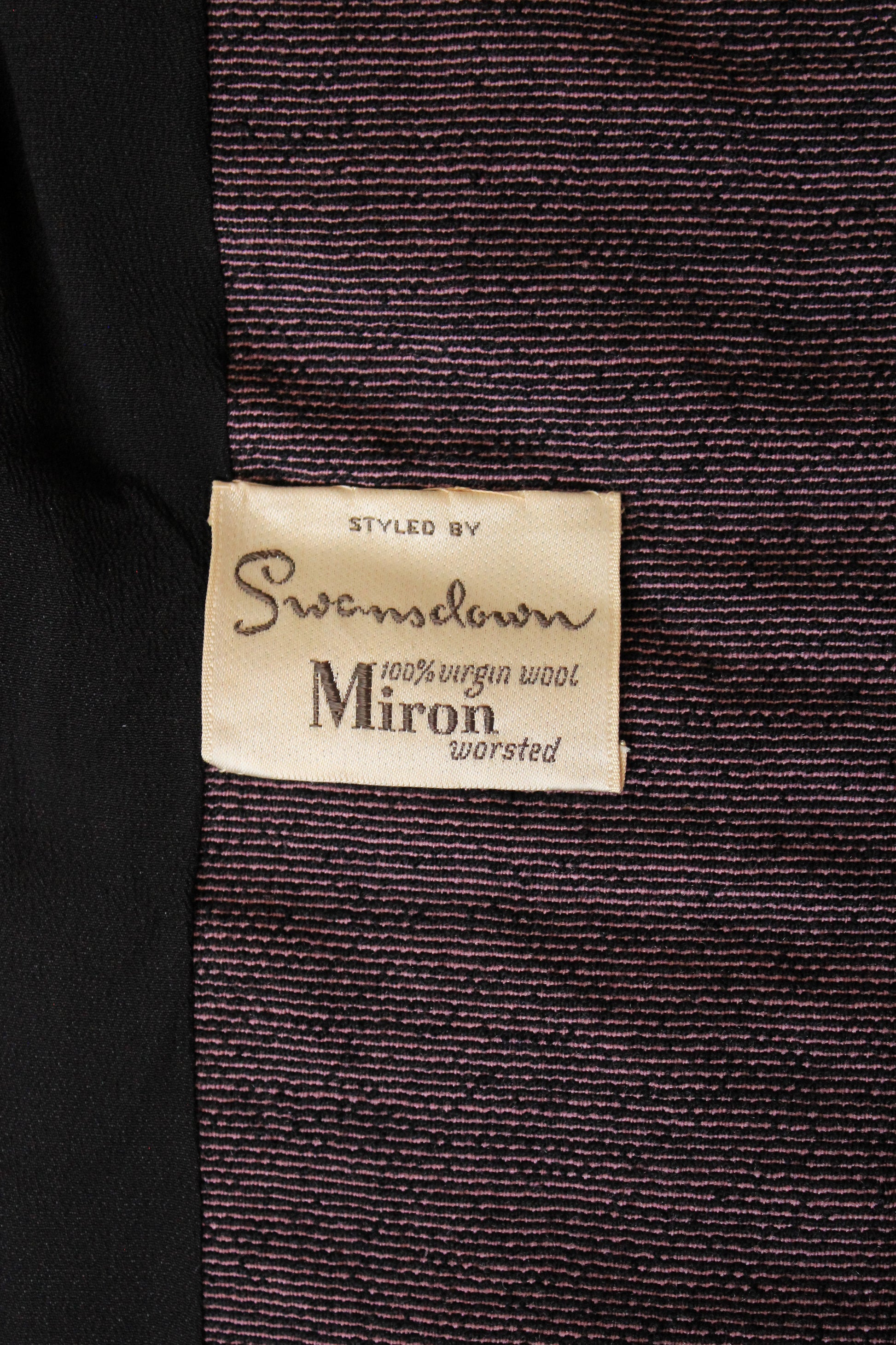 Vintage 1950s Purple/Black Small Button Virgin Wool Skirt Suit Set, XS