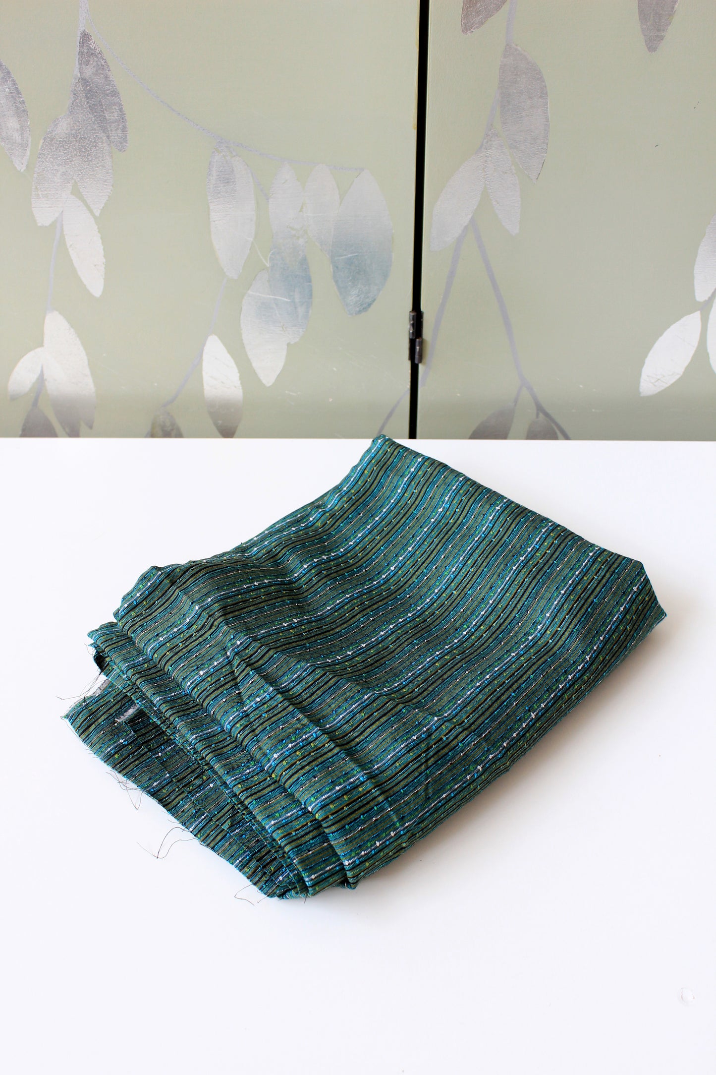 1960s Blue And Green Tweed Like Stripes Vintage  Cotton Fabric, 5 Yards