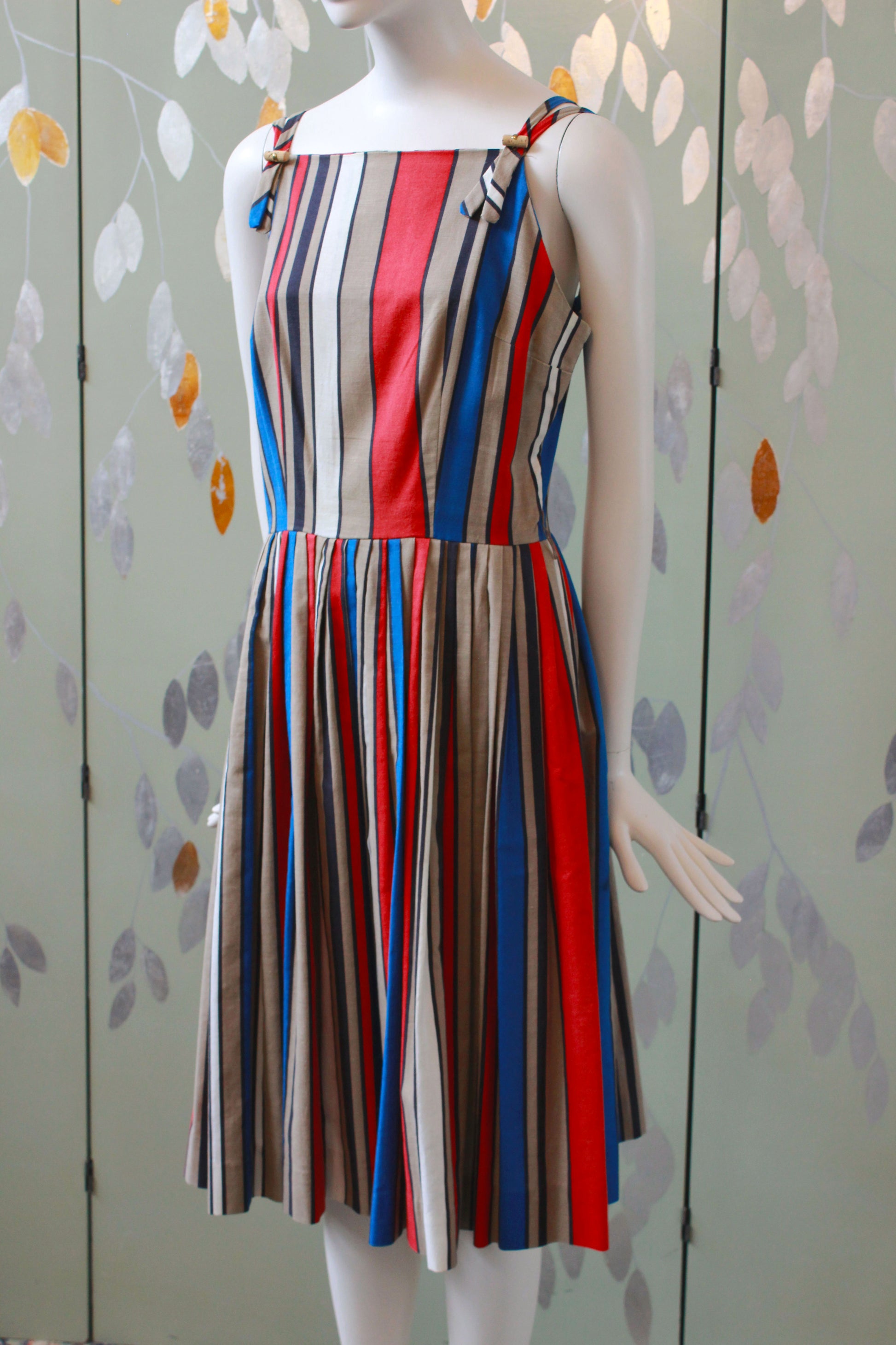 Vintage 1970s Does 1950s Striped Fit And Flare Dress