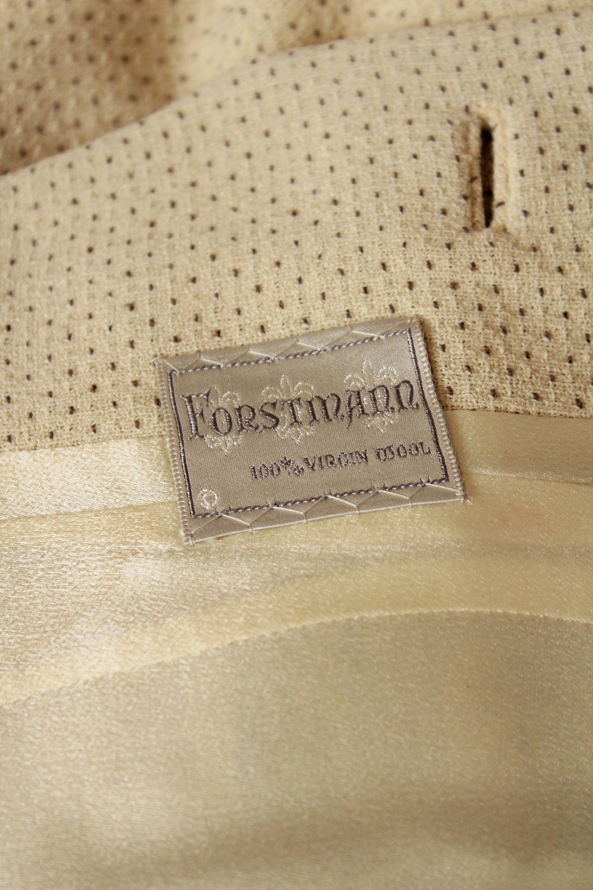 Vintage 1950s Cream and Brown Dot Skirt Suit Set With Leaf Embellishment, XS