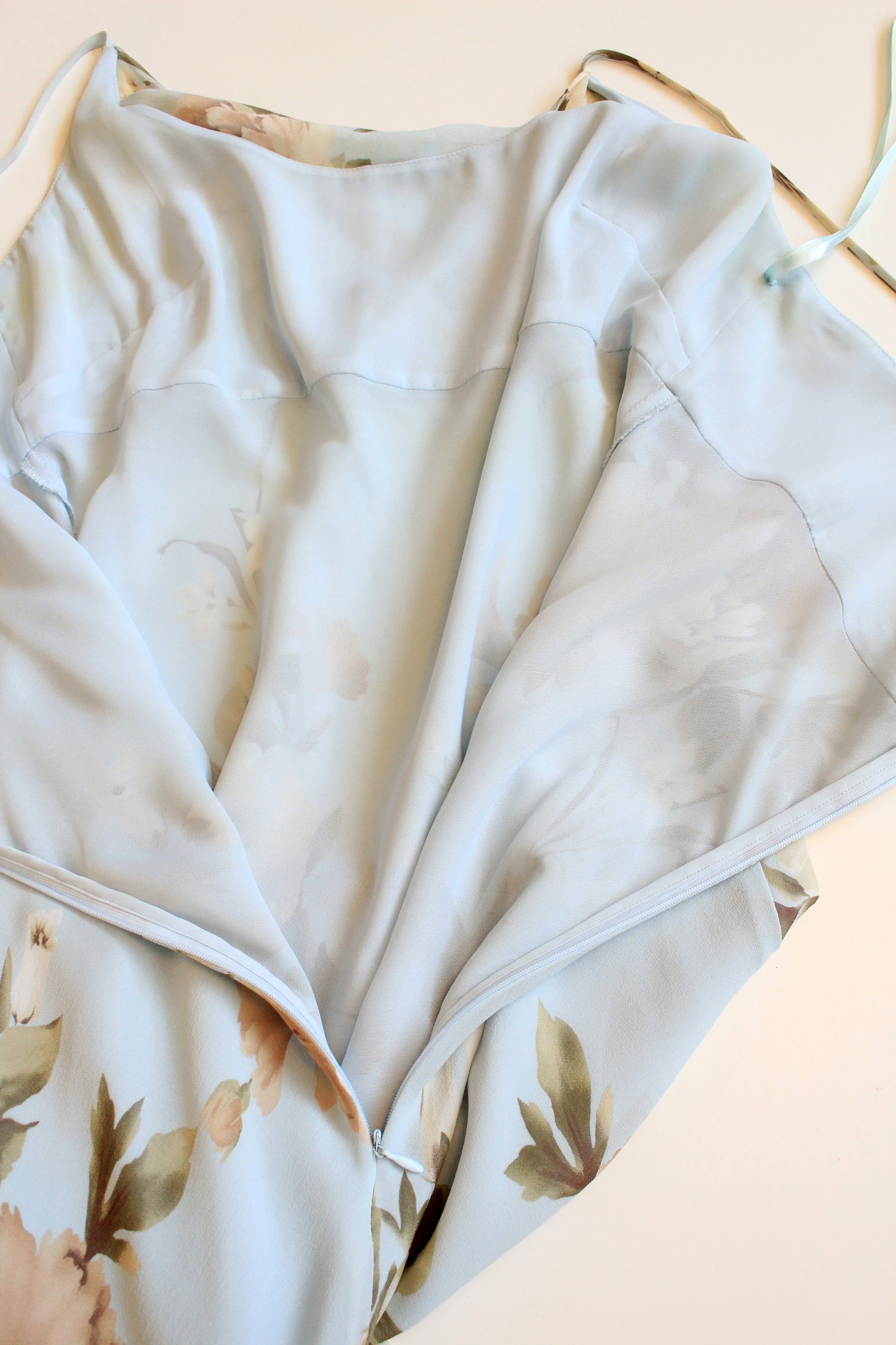 Early 2000s Ann Taylor Light Blue Floral Silk Dress, Medium 