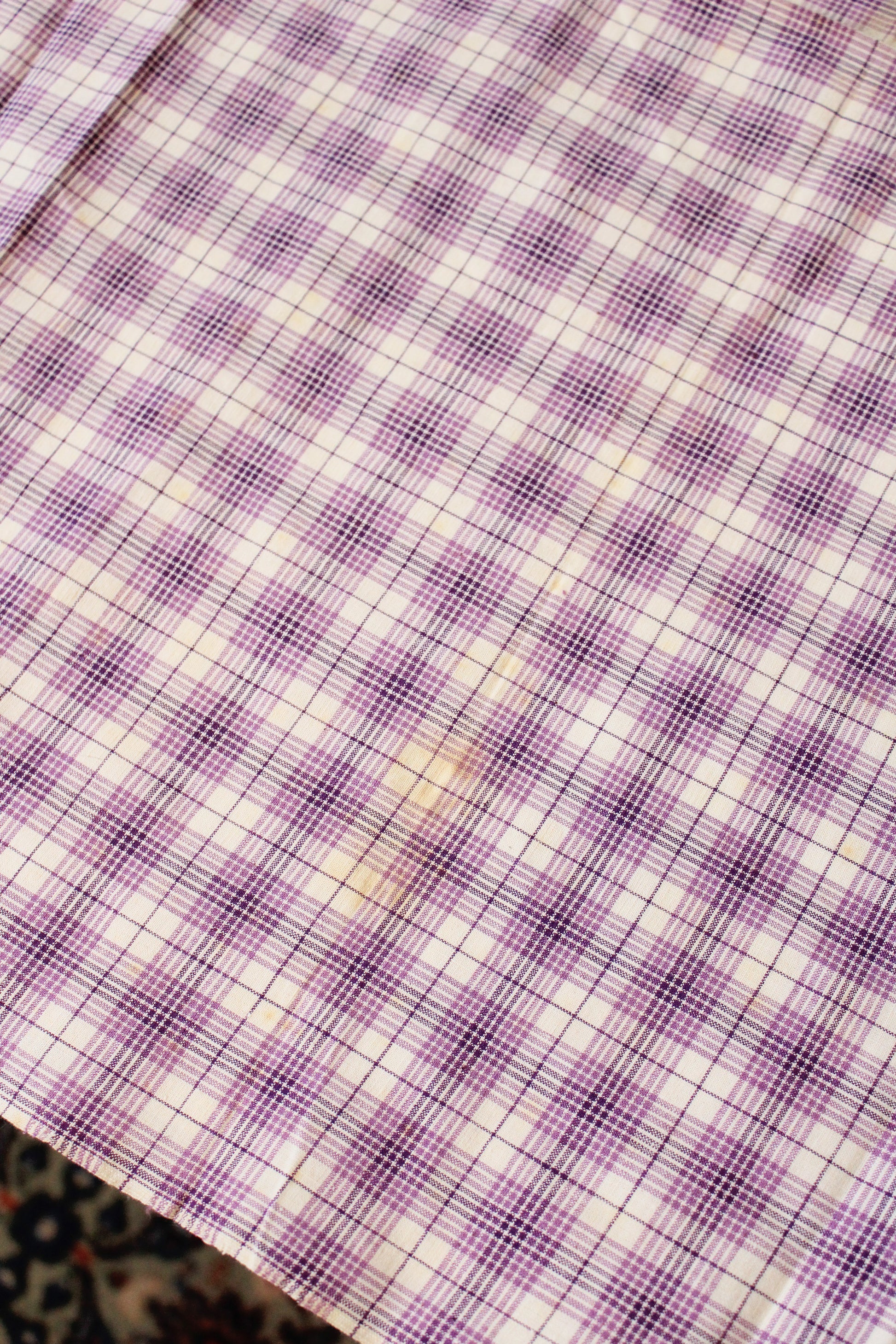1920s Purple And White Plaid Cotton Sewing Fabric, 9.5 Yards