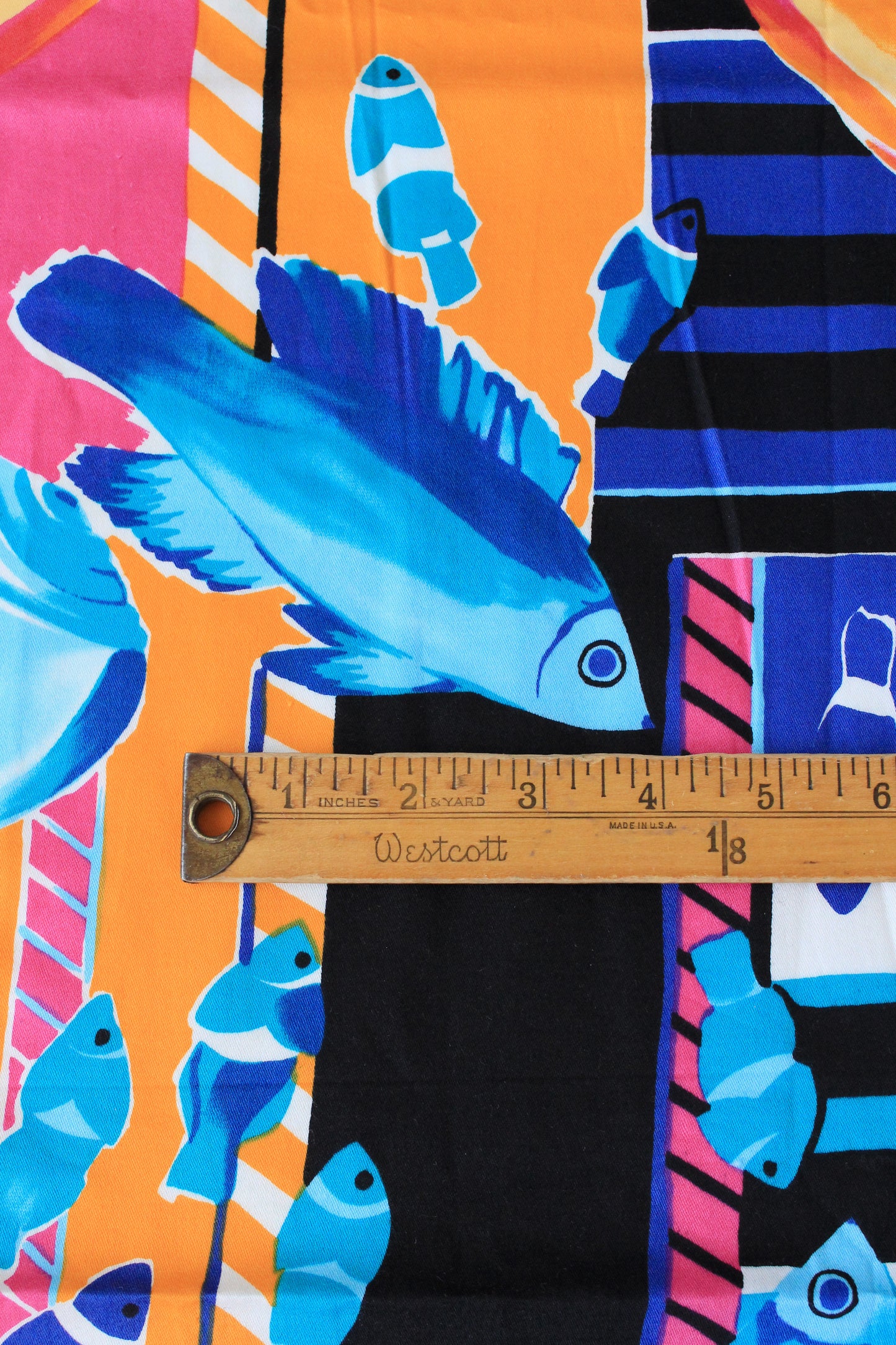 Vintage 1990s Multicoloured Fish And Shells Cotton Fabric, 3.5 Yards