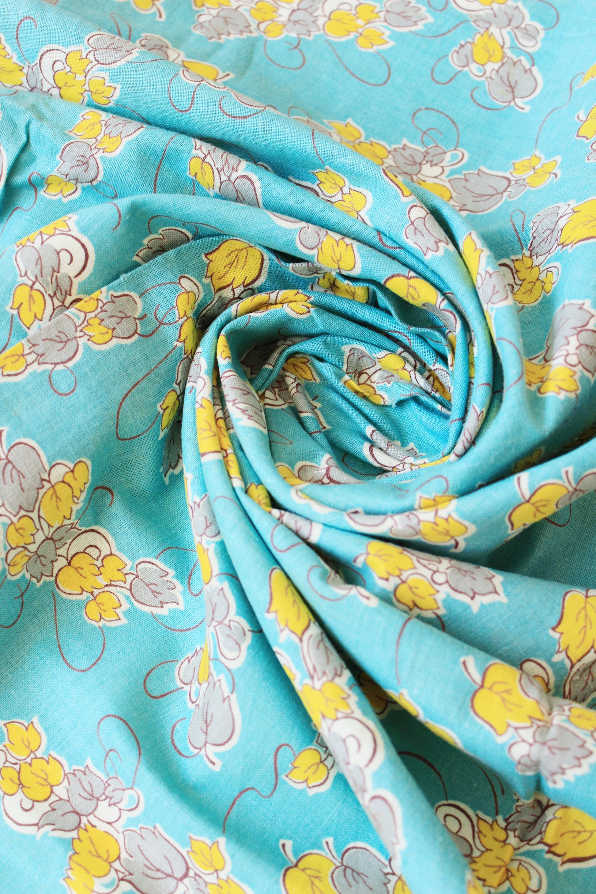 1940s Teal, Yellow And Grey Floral Feedsack, Summer Sewing/Quilting Fabric