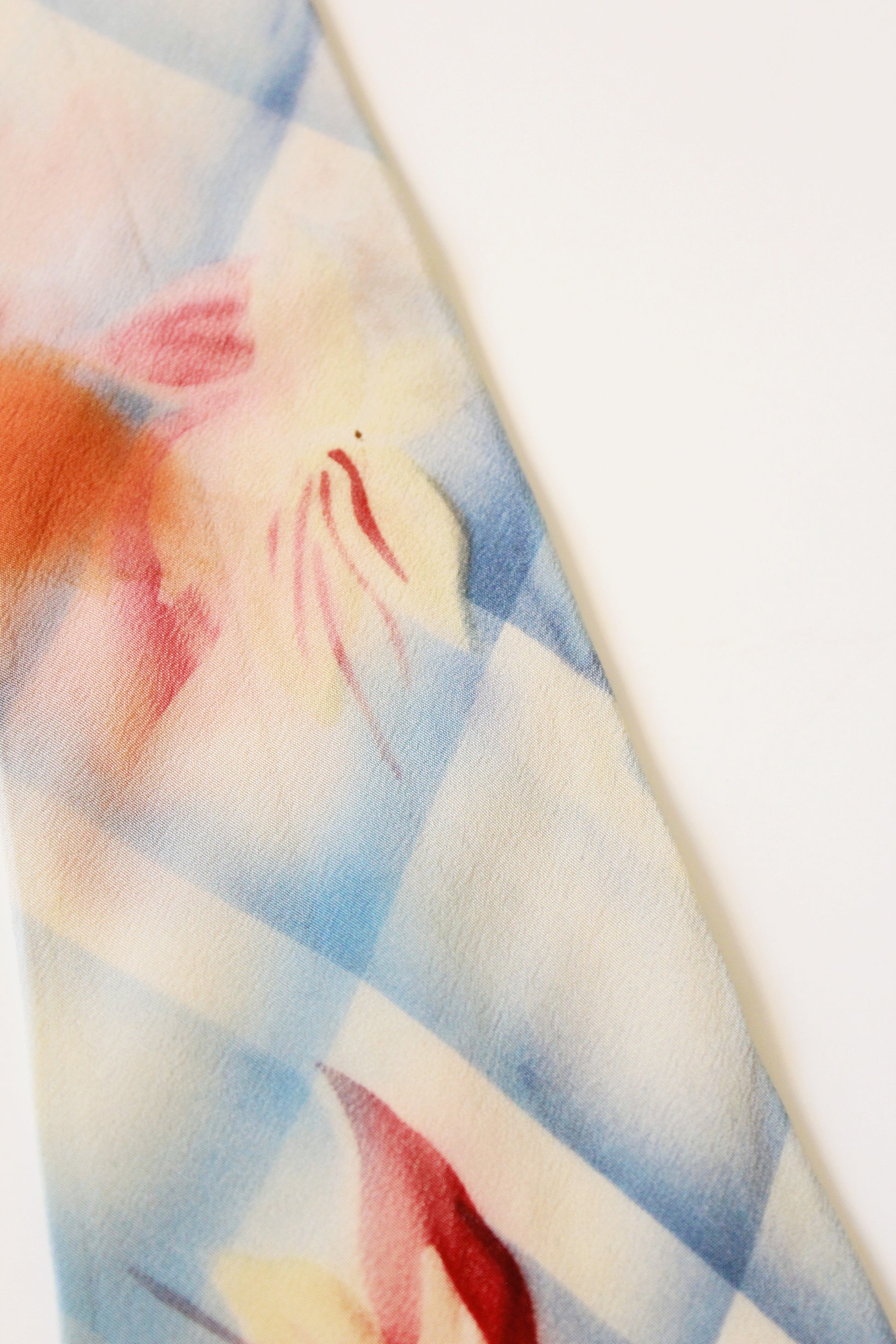 Vintage 1950s Light Blue Tie Dye Like Floral Hand Painted Tie