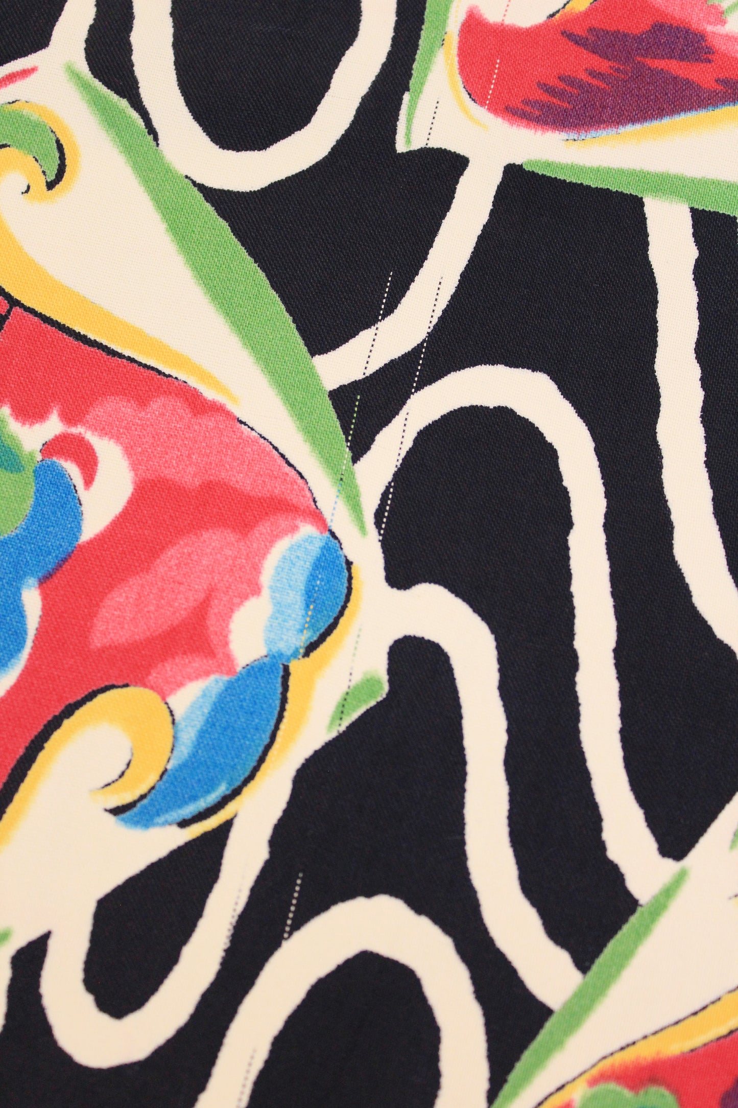 1940s Navy Blue Picture Paintings Multicoloured Rayon Fabric, 2.5 Yards