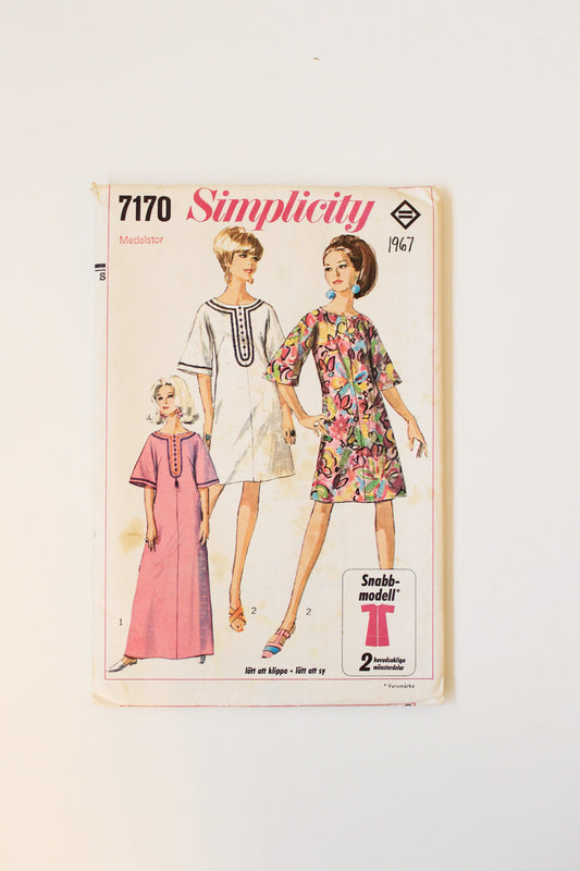 1960s Wide Sleeve Dress Simplicity 7170 Sewing Pattern, Uncut, Size 16-20