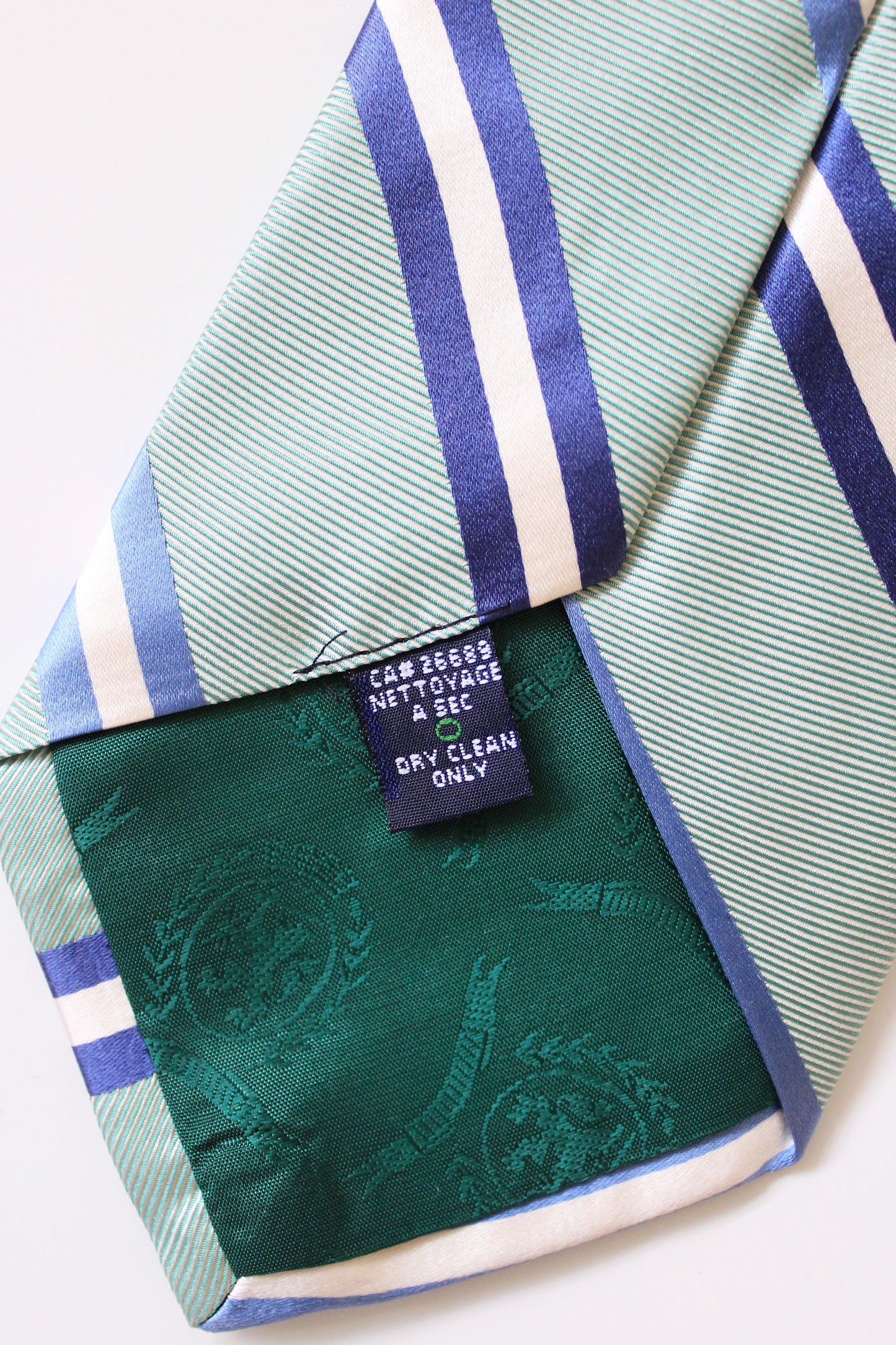 1990s Tommy Hilfiger Green And Blue Striped Designer Silk Tie 