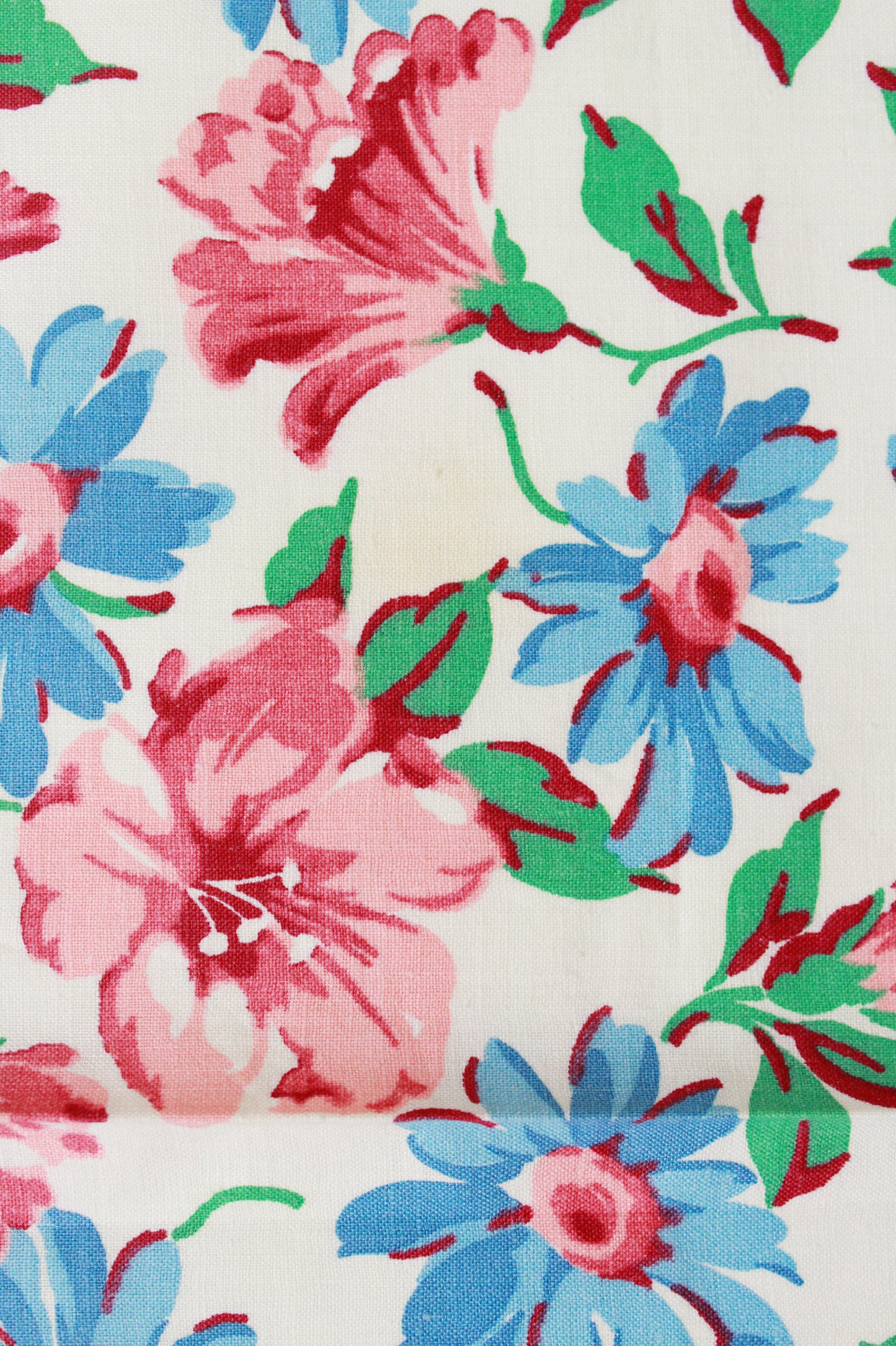 Vintage 1950s Pink And Blue Floral Cotton Sewing Fabric, 3.5 Yards