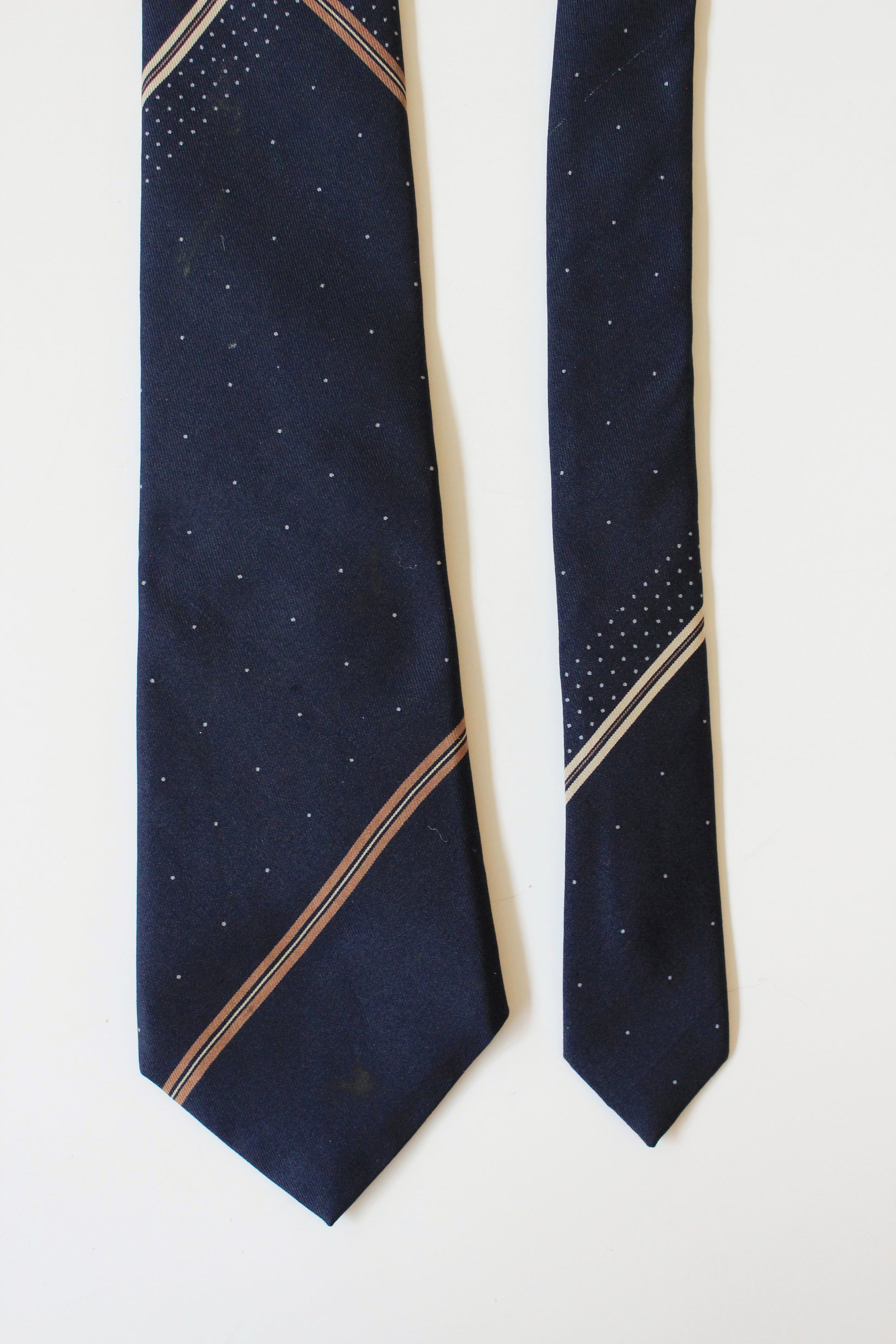 1980s YSL blue Plaid Silk Designer Tie With Small Polka Dots