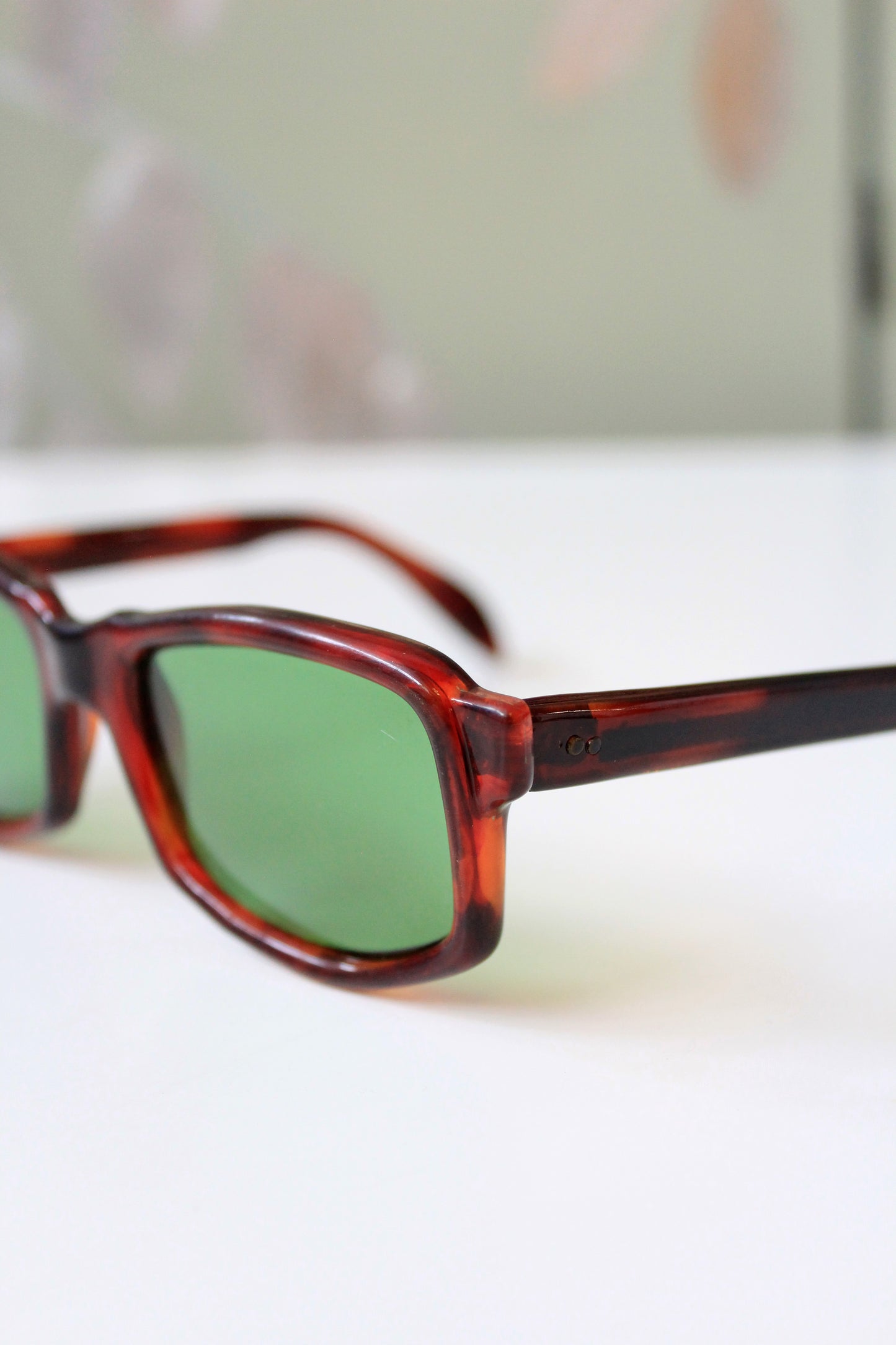 1960s Brown Rectangular Sunglasses with Green lenses 