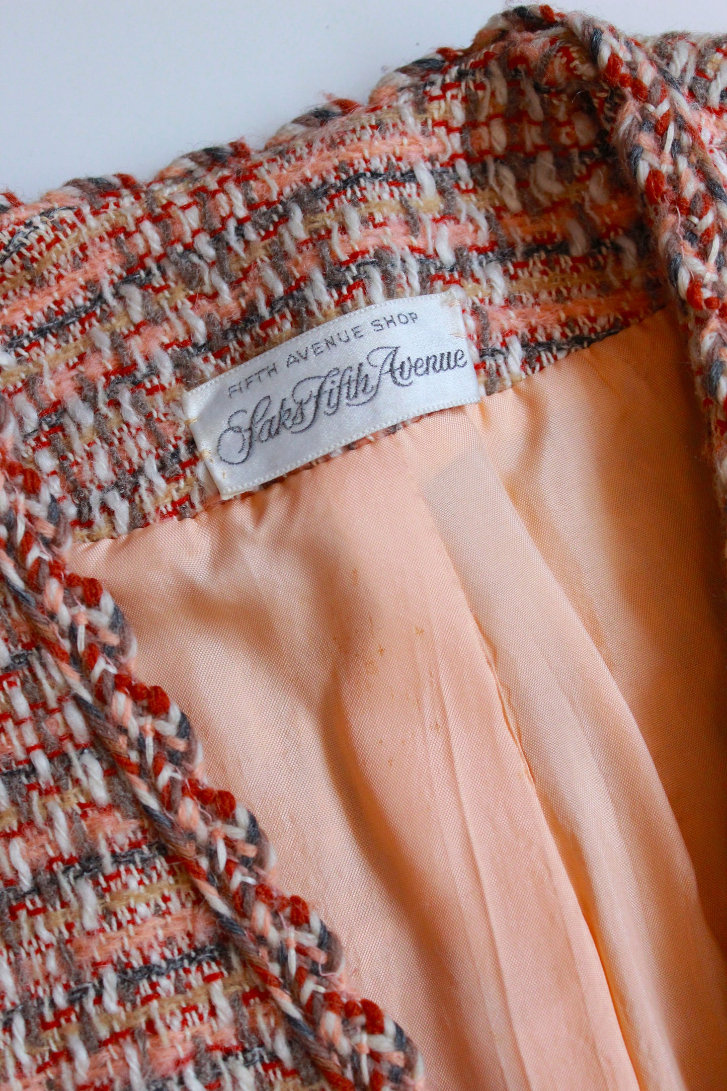 1970s Peach Tweed Saks Fifth Avenue Skirt Set, Small 