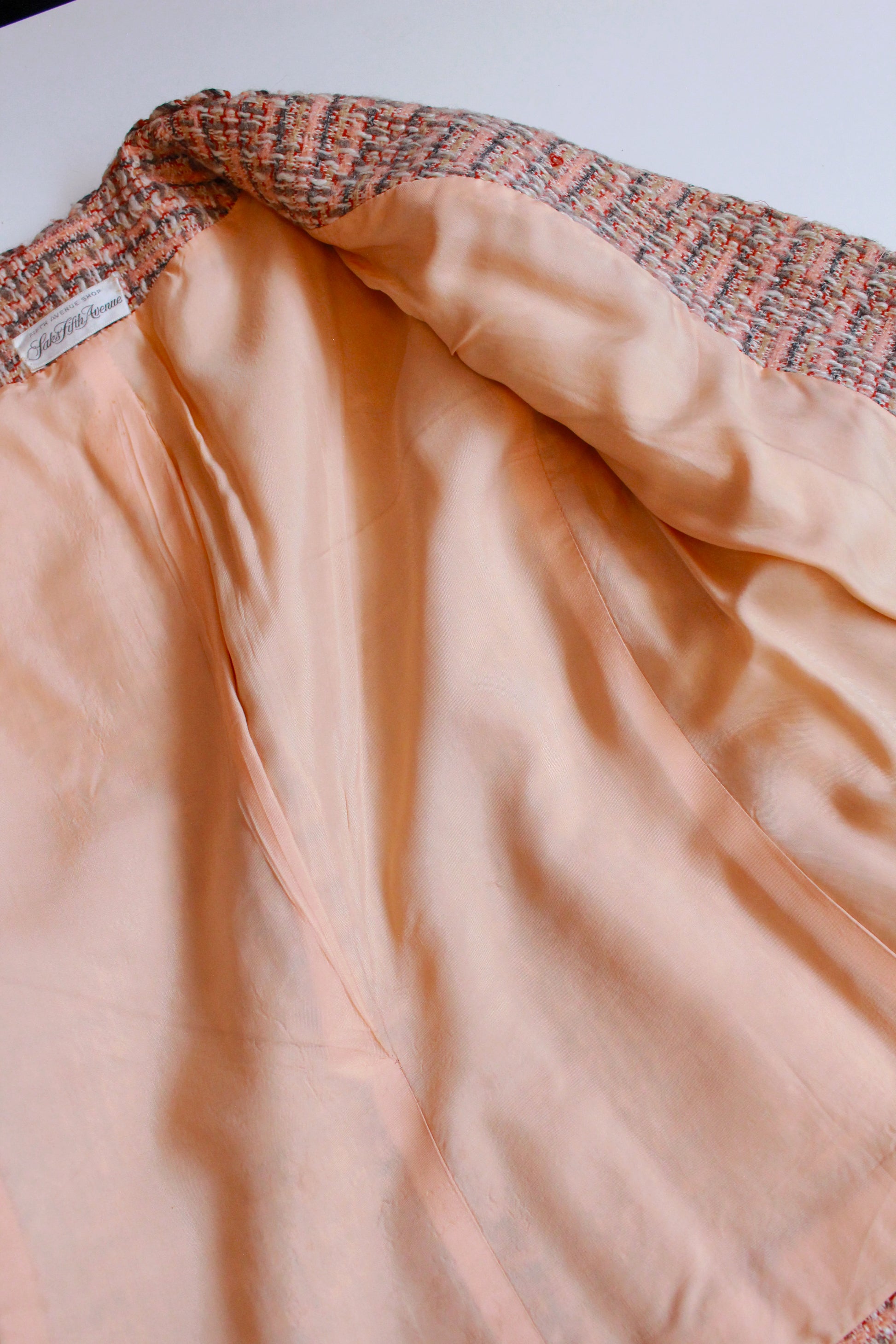 1970s Peach Tweed Saks Fifth Avenue Skirt Set, Small 