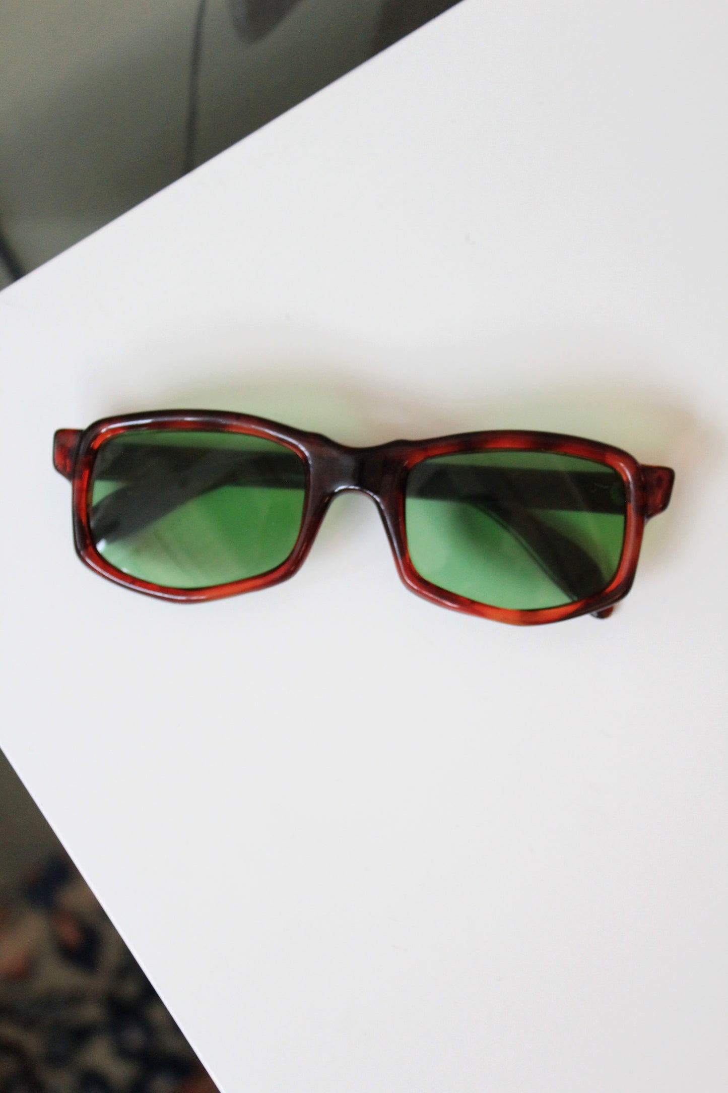 1960s Brown Rectangular Sunglasses with Green lenses 