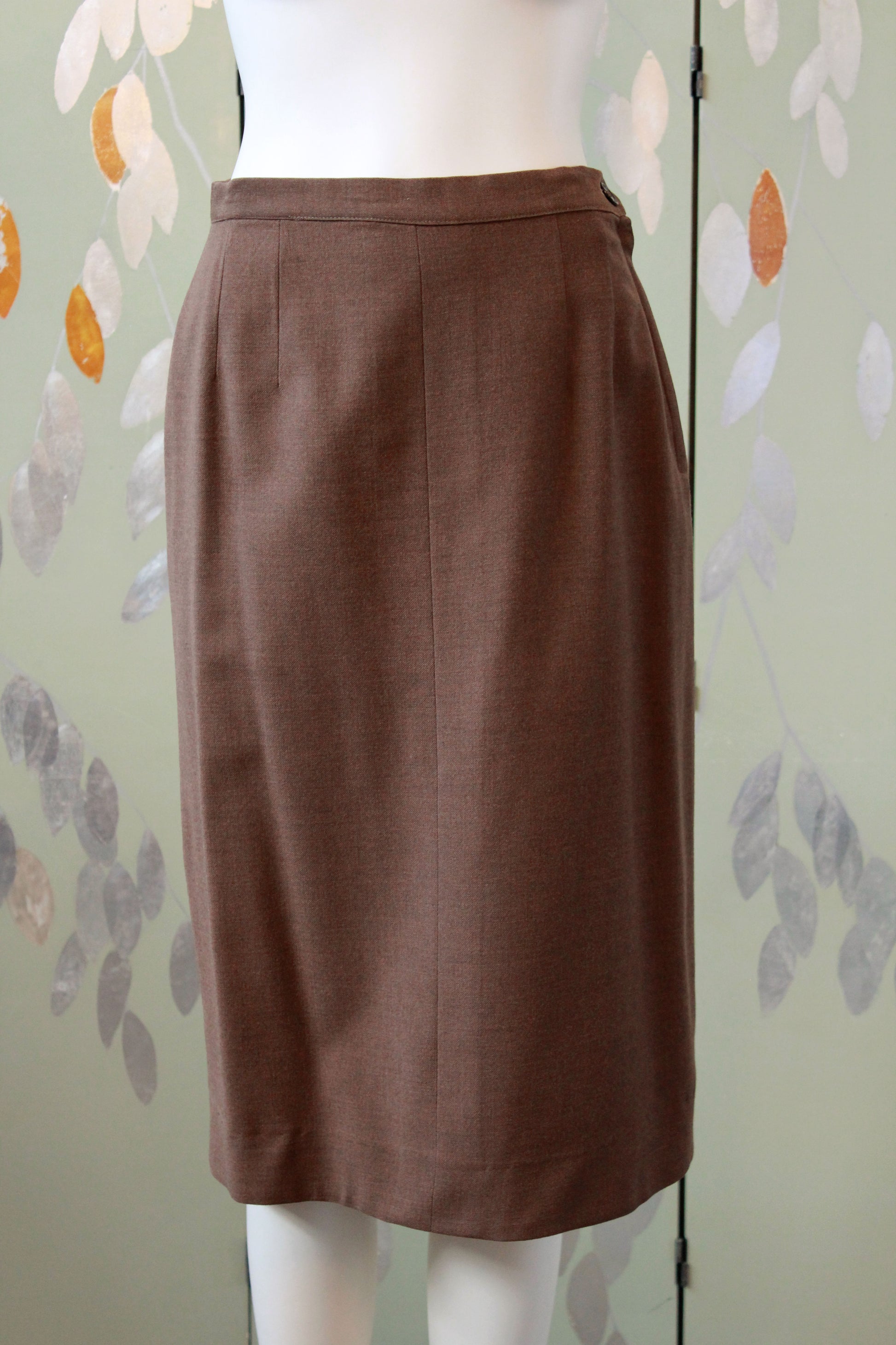 Vintage 1950s Brown Fitted Skirt Suit Set With Beaded Detail, XS