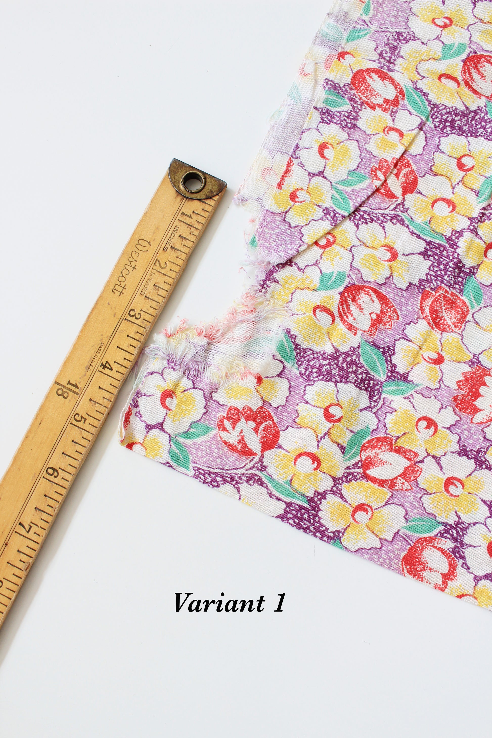 1940s Purple Floral Feedsack With Yellow And Red Illustrated Flowers, Vintage Summer Sewing/Quilting Fabric