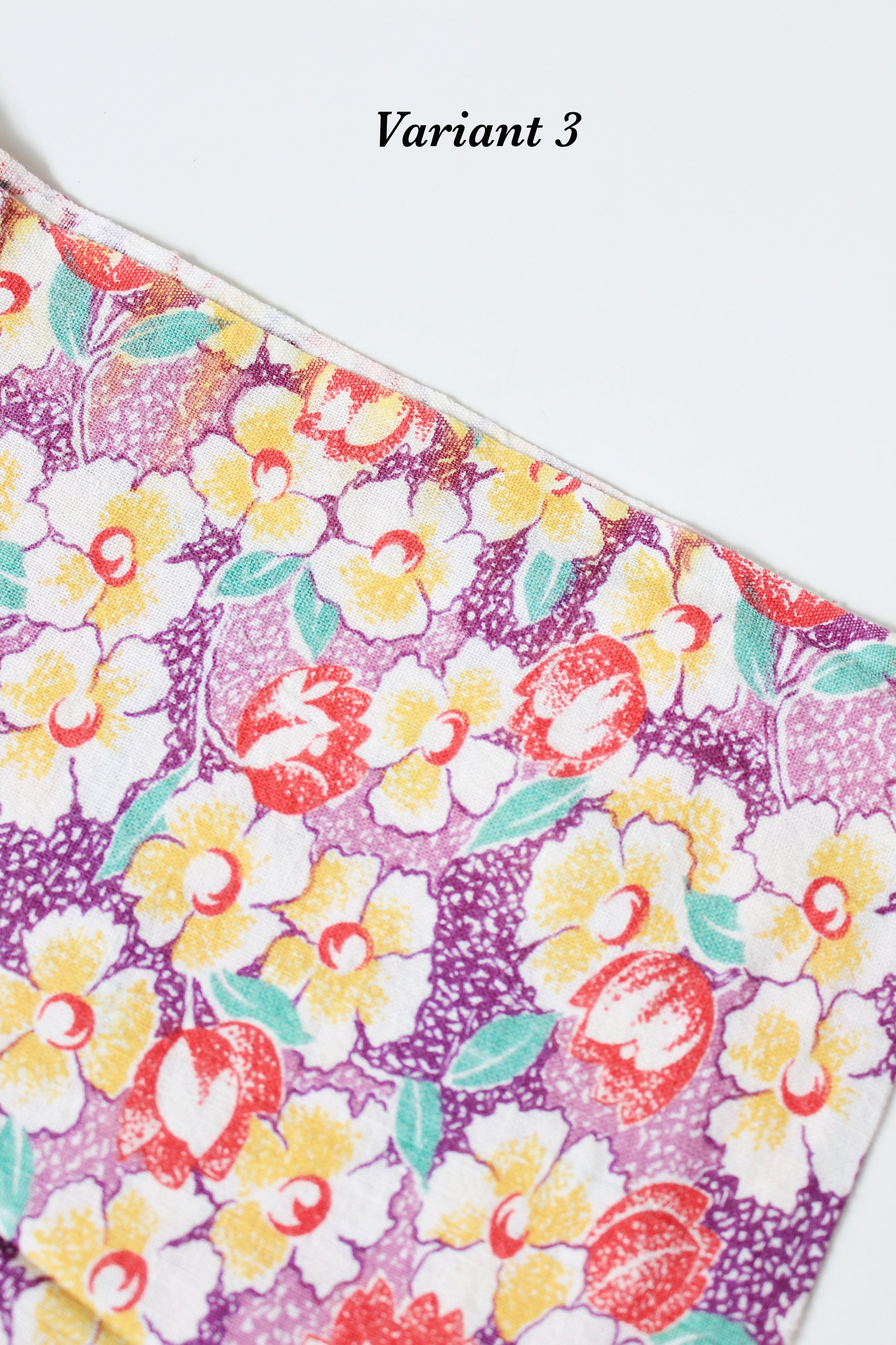 1940s Purple Floral Feedsack With Yellow And Red Illustrated Flowers, Vintage Summer Sewing/Quilting Fabric