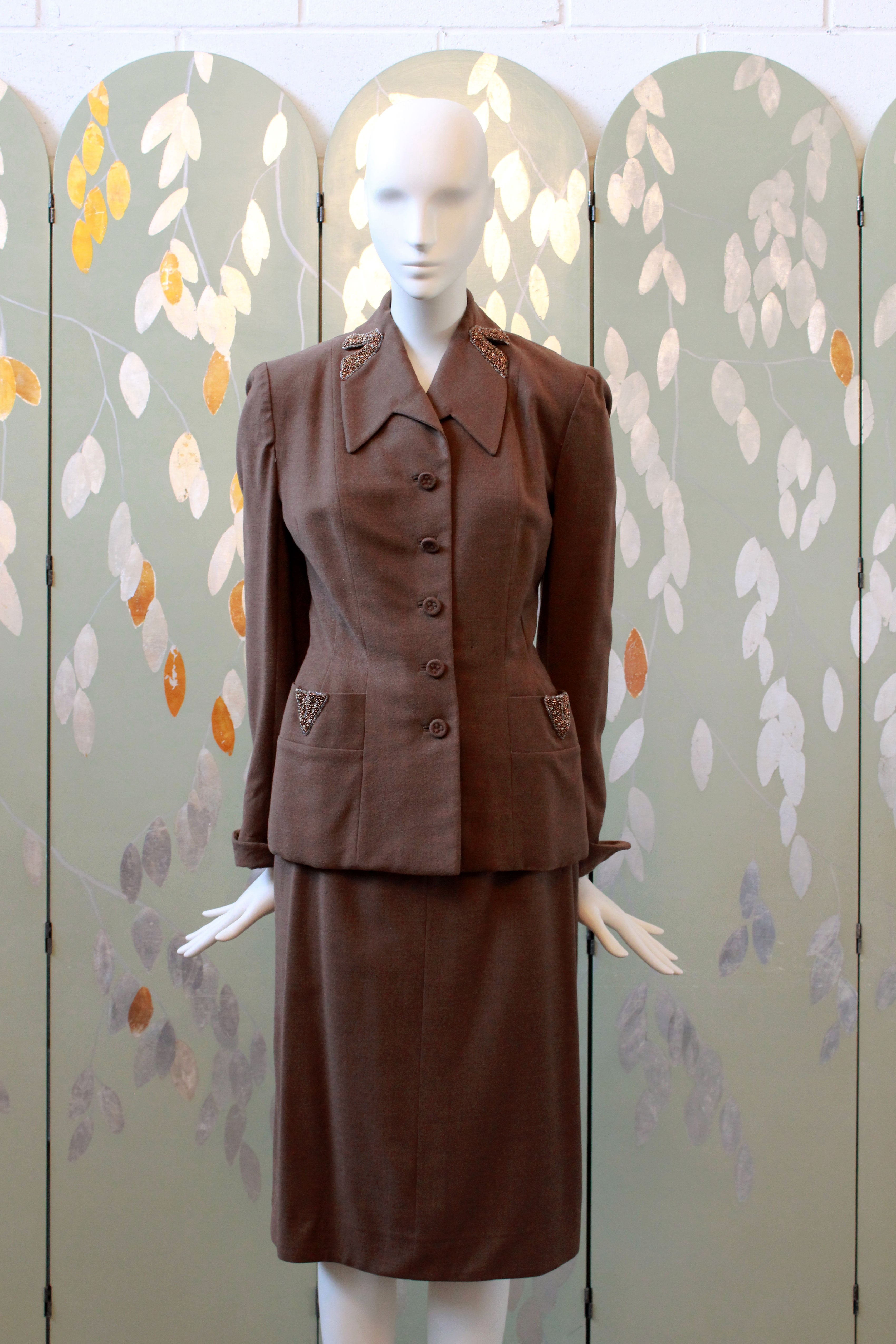 VINTAGE NWOT Women's Brown Jacket and Skirt Suit Dress S SMALL factory New w/o Tags