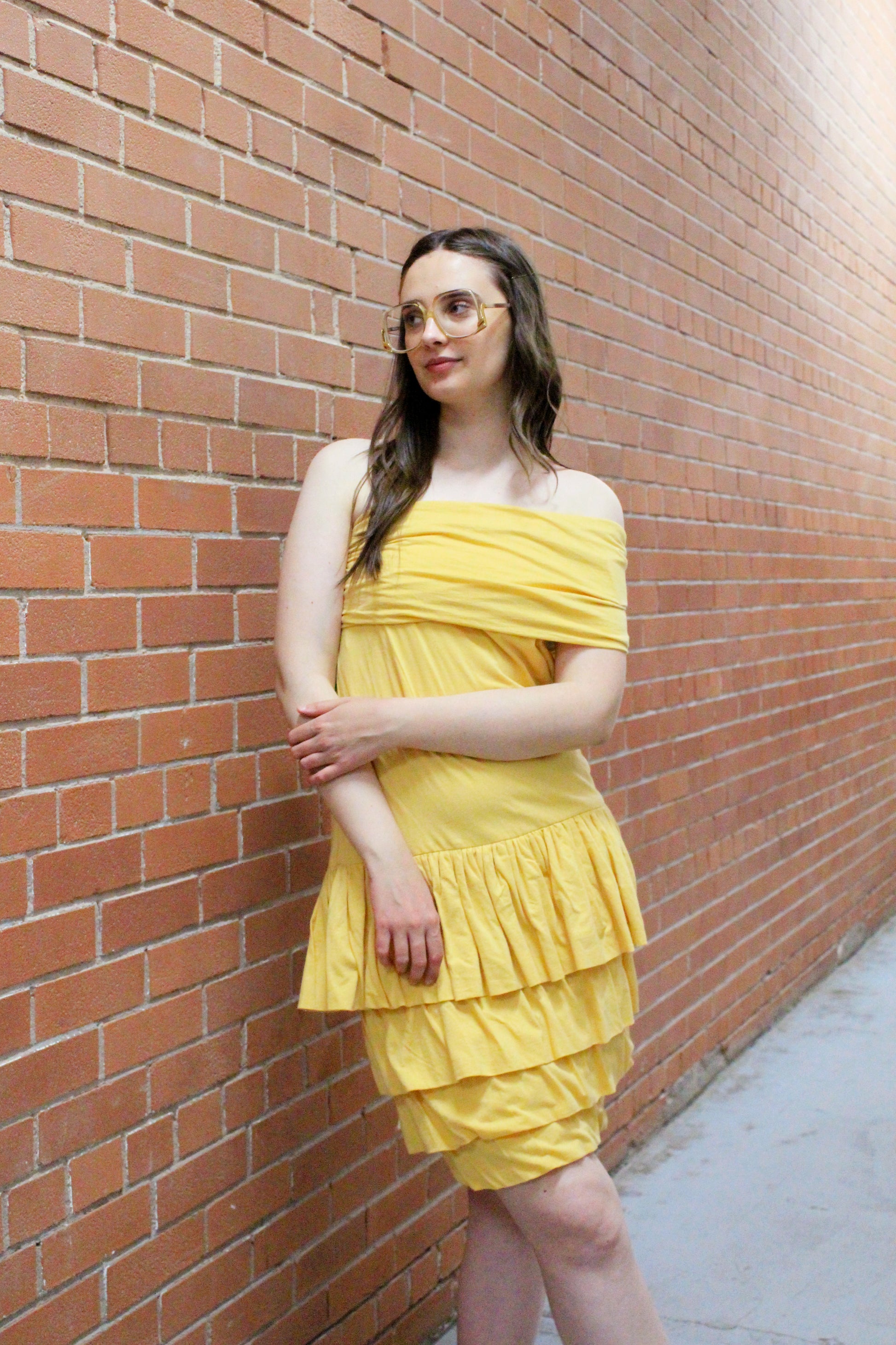 yellow cotton summer dress Lemon Yellow 100% Cotton Flared Sundress 68" / Petite (5'1" and below)