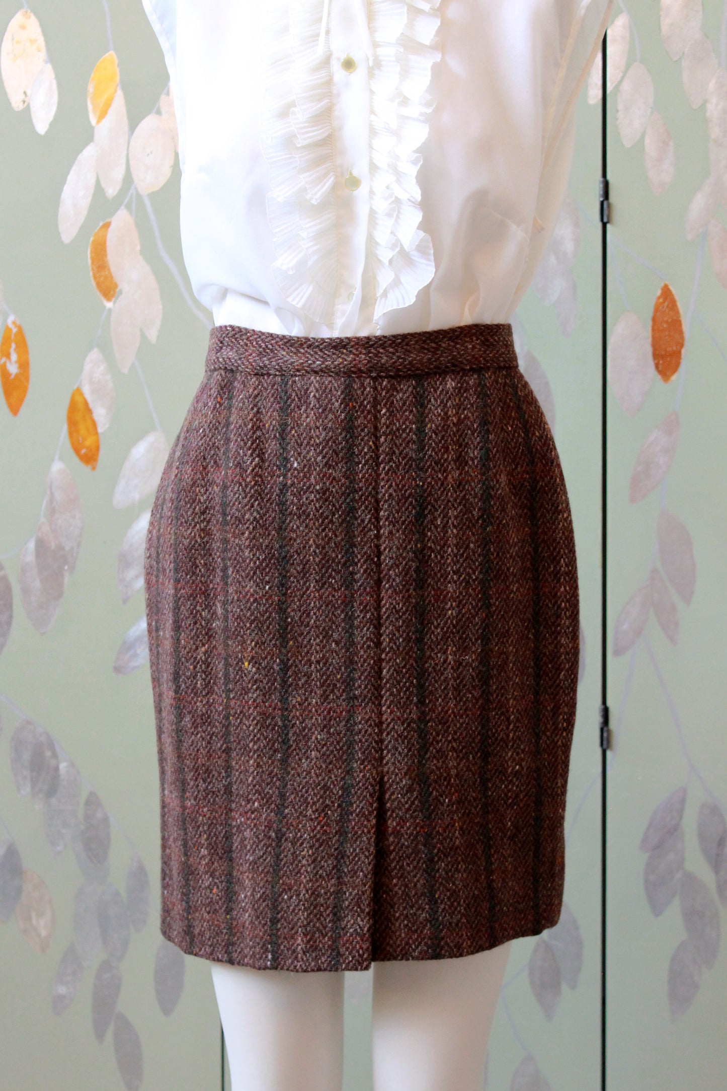 1980s Krizia Brown/Plum Plaid Wool Skirt Suit Set, XS