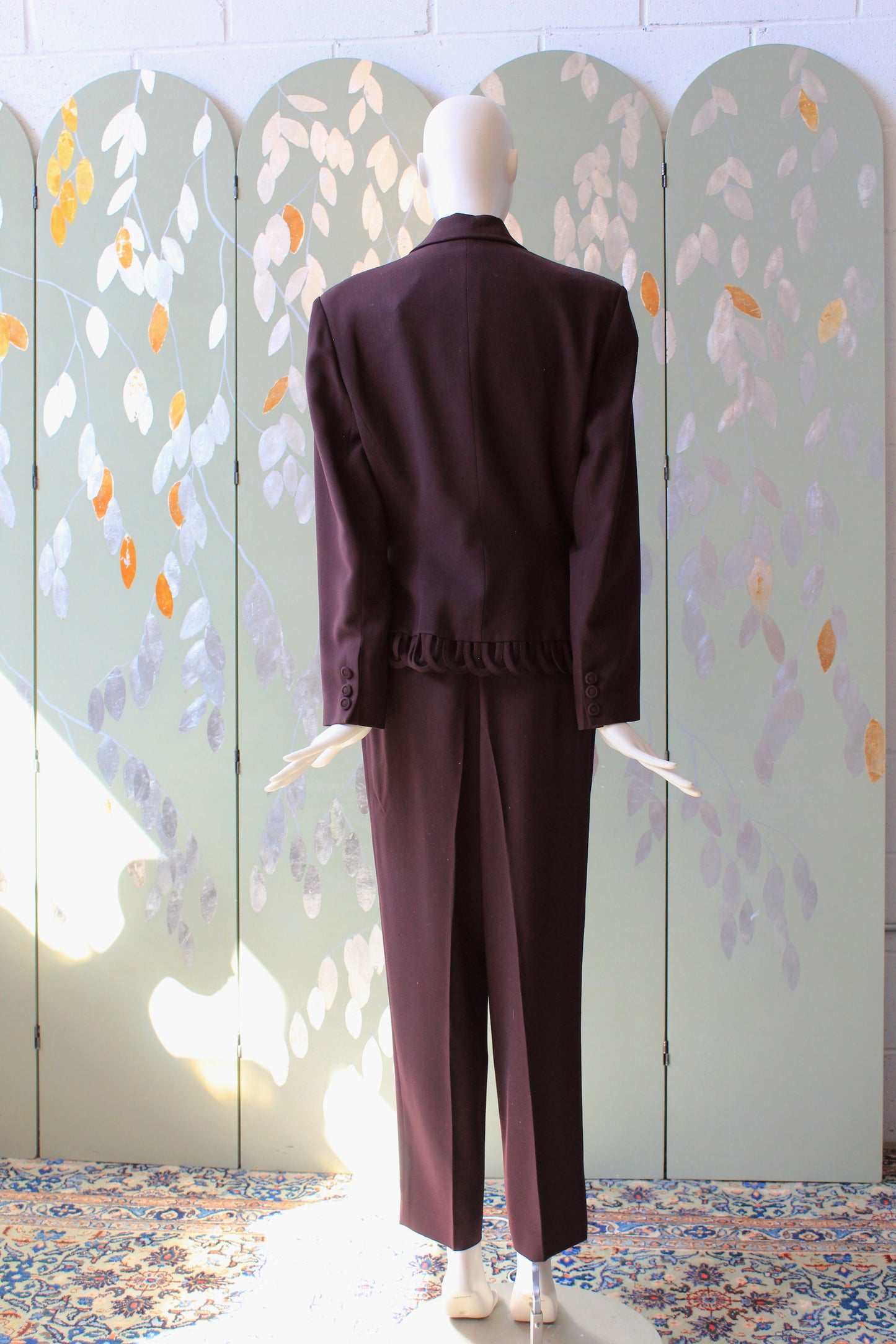1980s/1990s Plum Sophie Sitbon Paris Pant Suit With Loop Trim Detail, Medium
