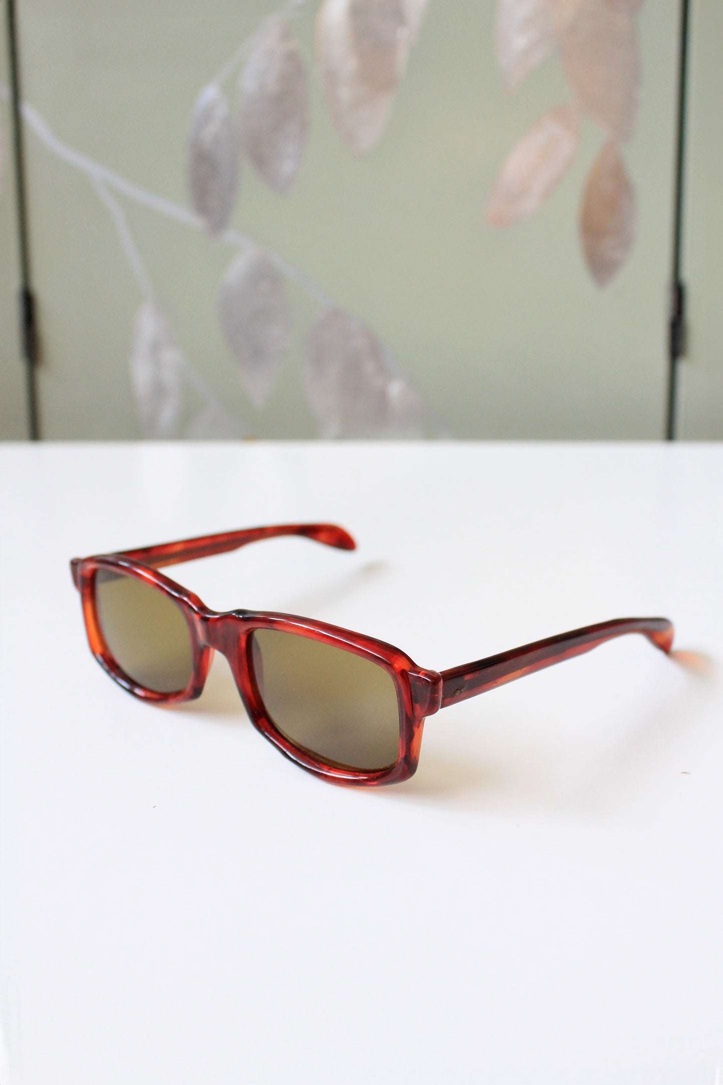 1960s Brown Rectangular Sunglasses with Yellow lenses
