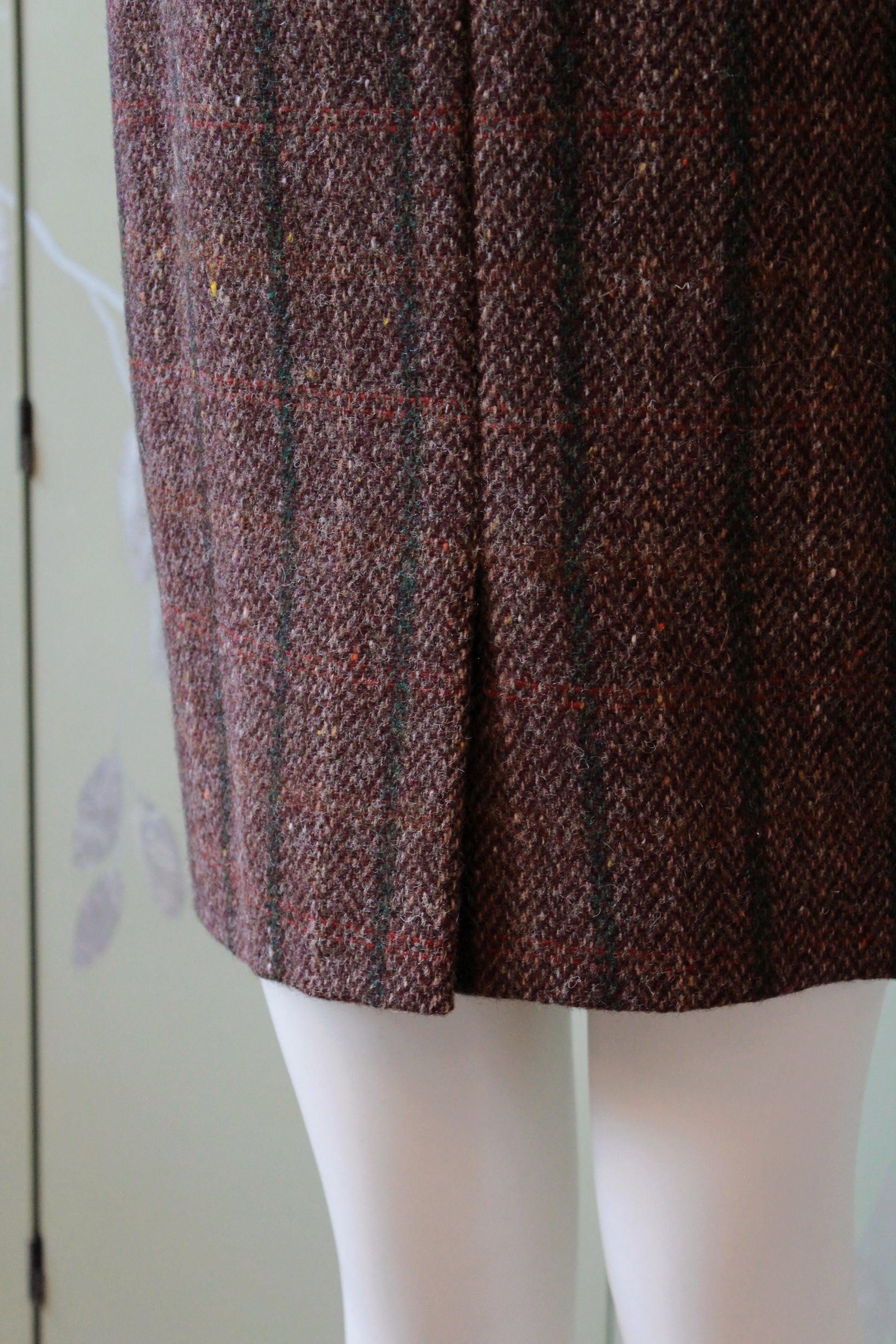 1980s Krizia Brown/Plum Plaid Wool Skirt Suit Set, XS