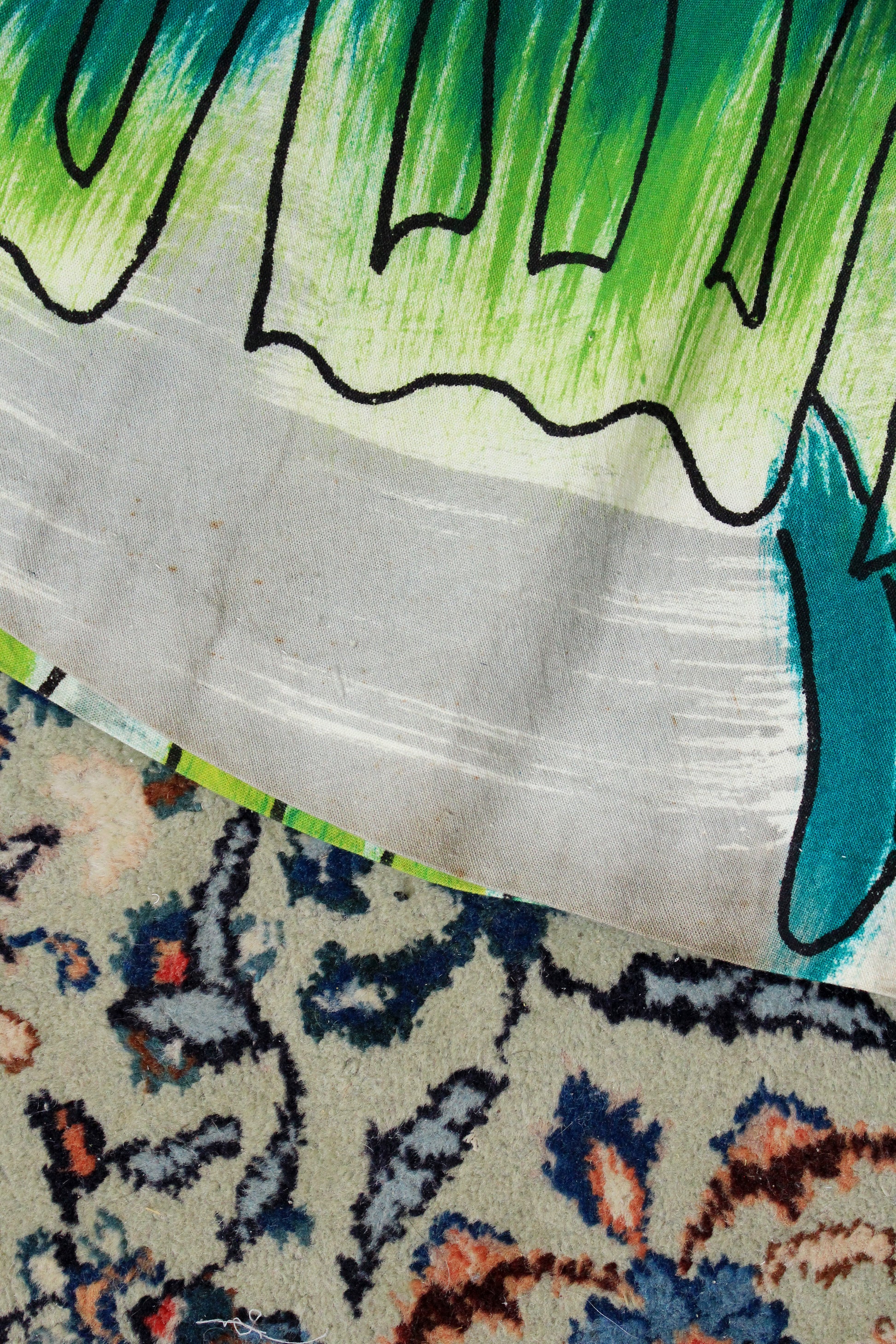 1950s Handpainted Circle Skirt With Tropical Flowers In Blue And Green, S/M