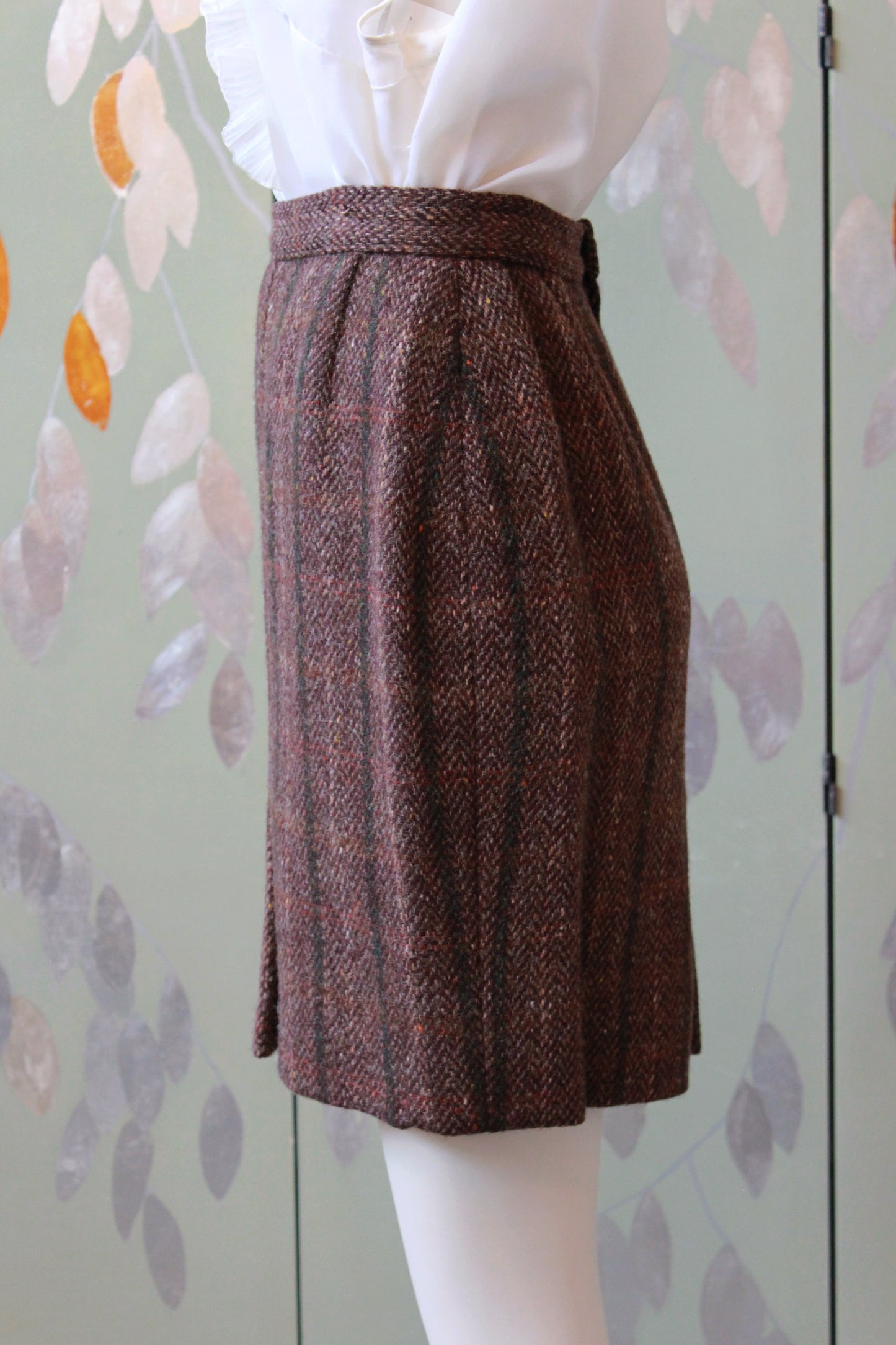 1980s Krizia Brown/Plum Plaid Wool Skirt Suit Set, XS
