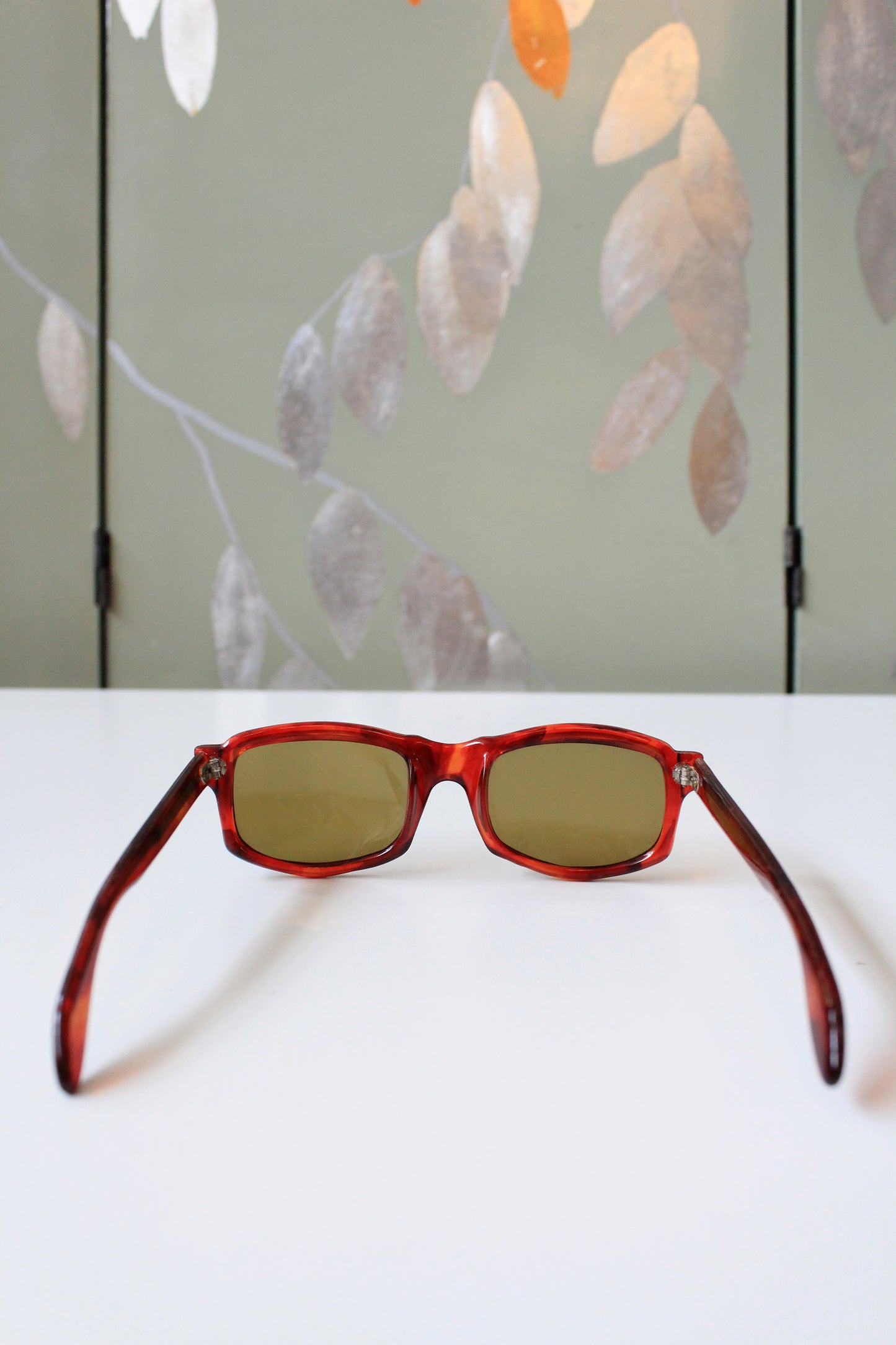 1960s Brown Rectangular Sunglasses with Yellow lenses