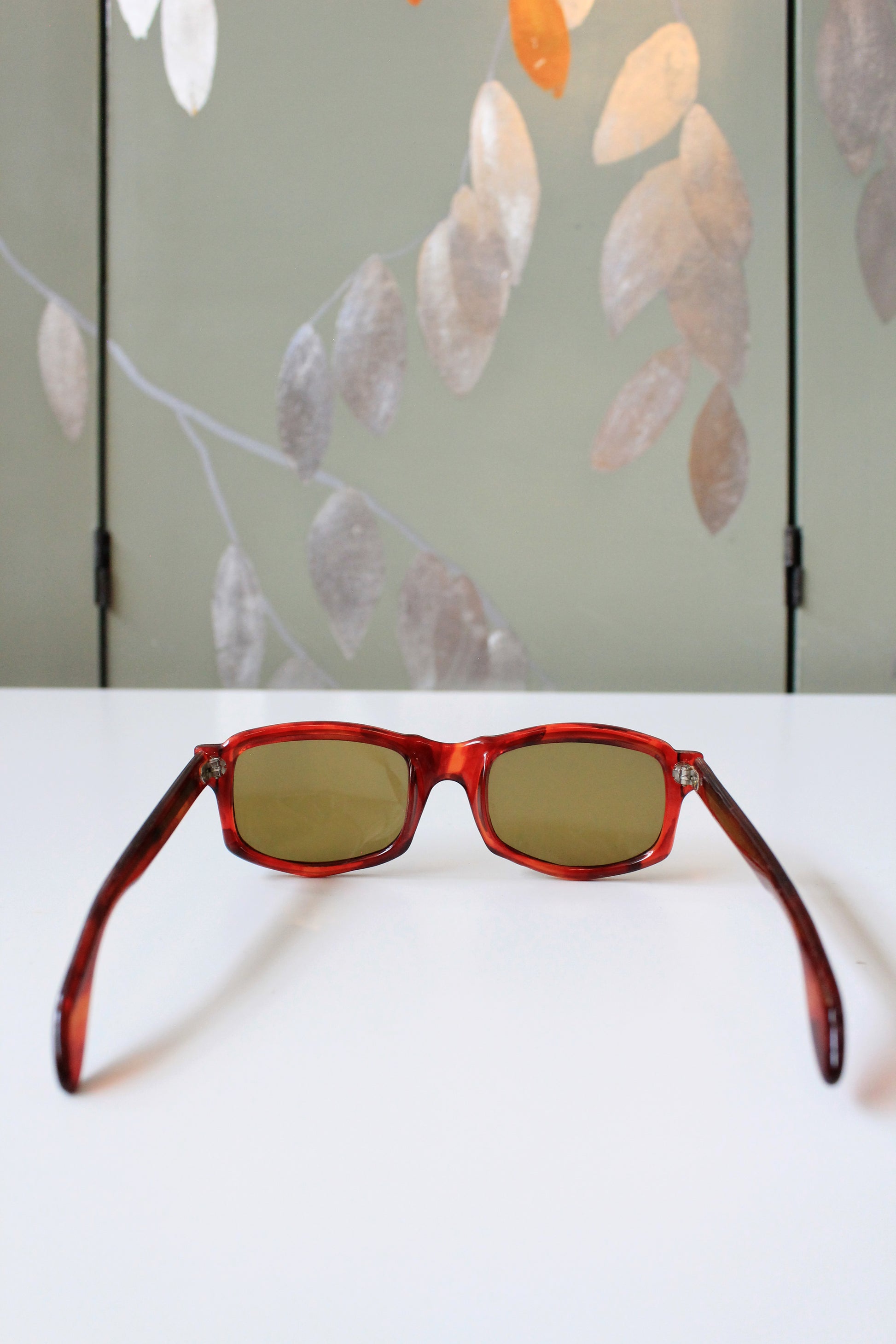 1960s Brown Rectangular Sunglasses with Yellow lenses