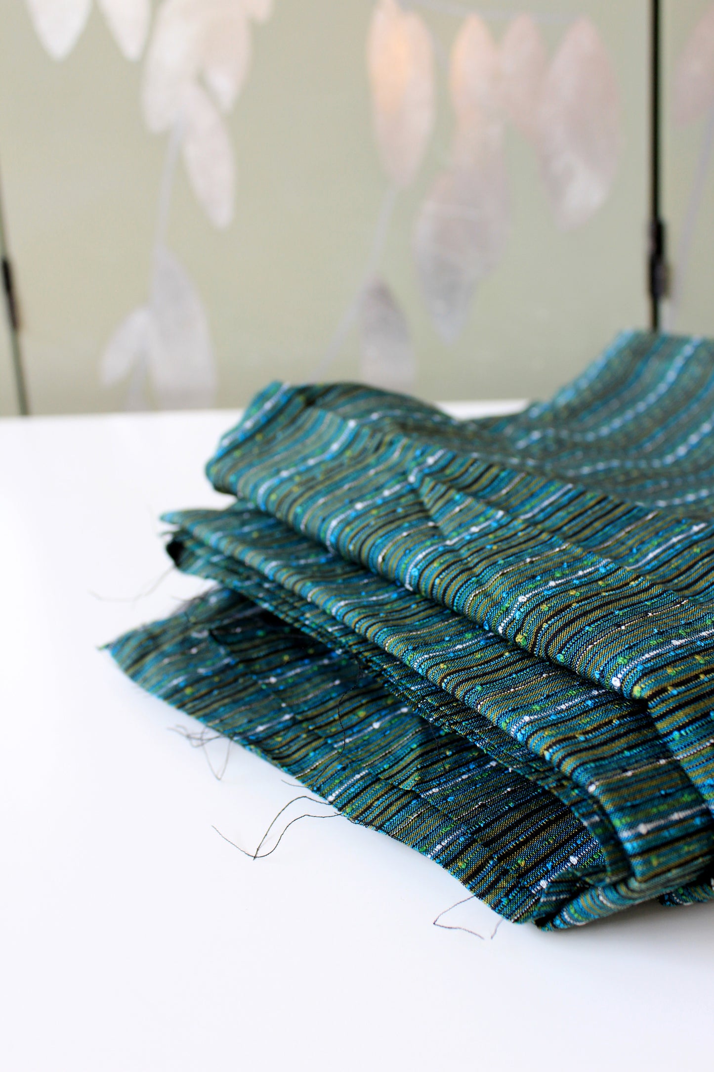 1960s Blue And Green Tweed Like Stripes Vintage  Cotton Fabric, 5 Yards