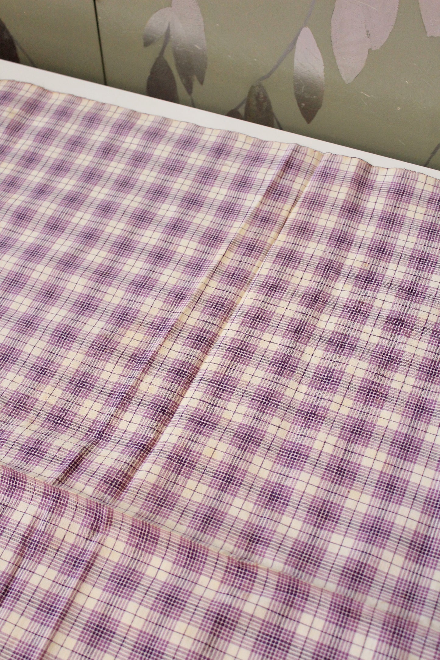 1920s Purple And White Plaid Cotton Sewing Fabric, 9.5 Yards